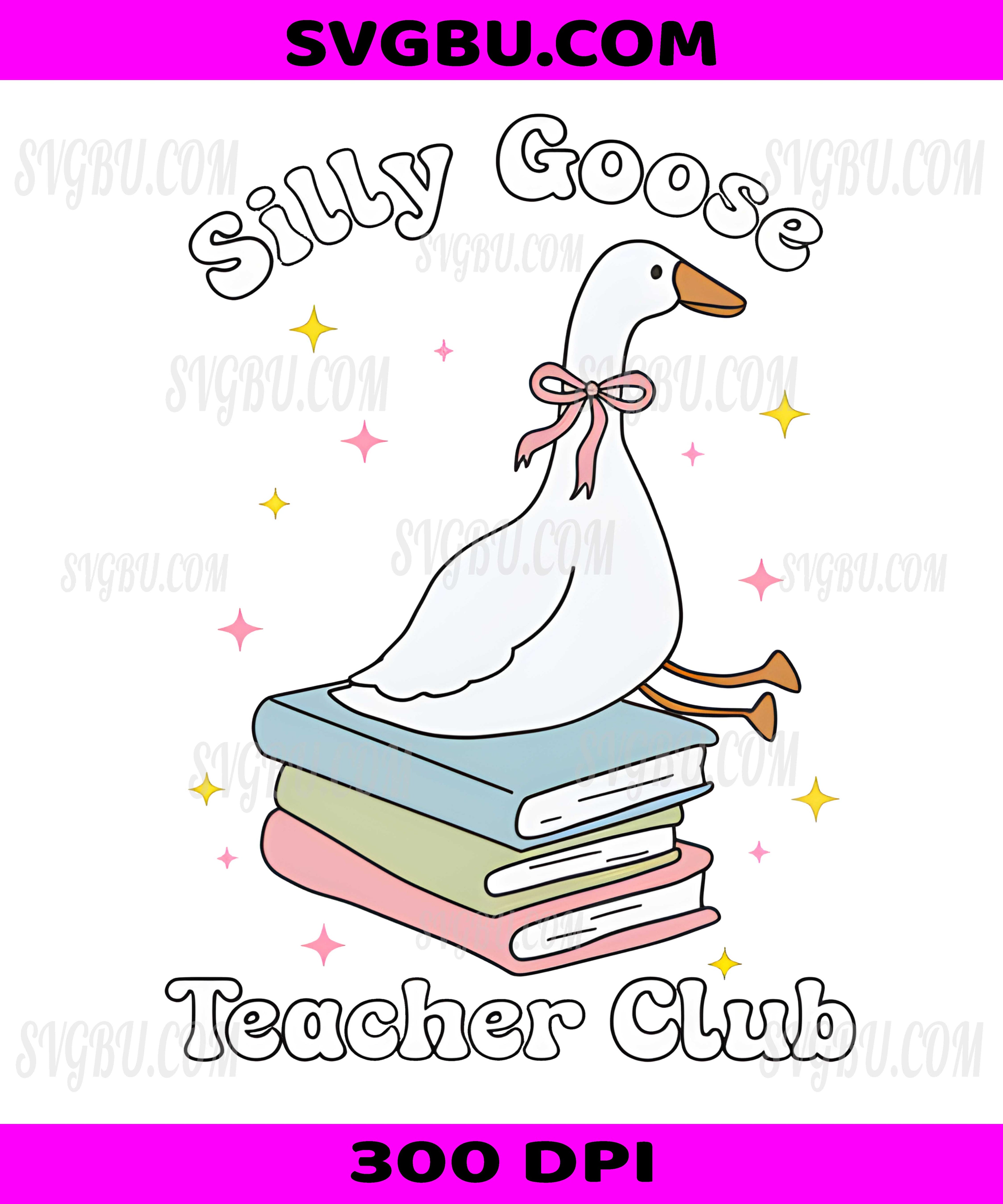 Silly Goose Teacher Club PNG, Cute Goose Sitting On Books Design