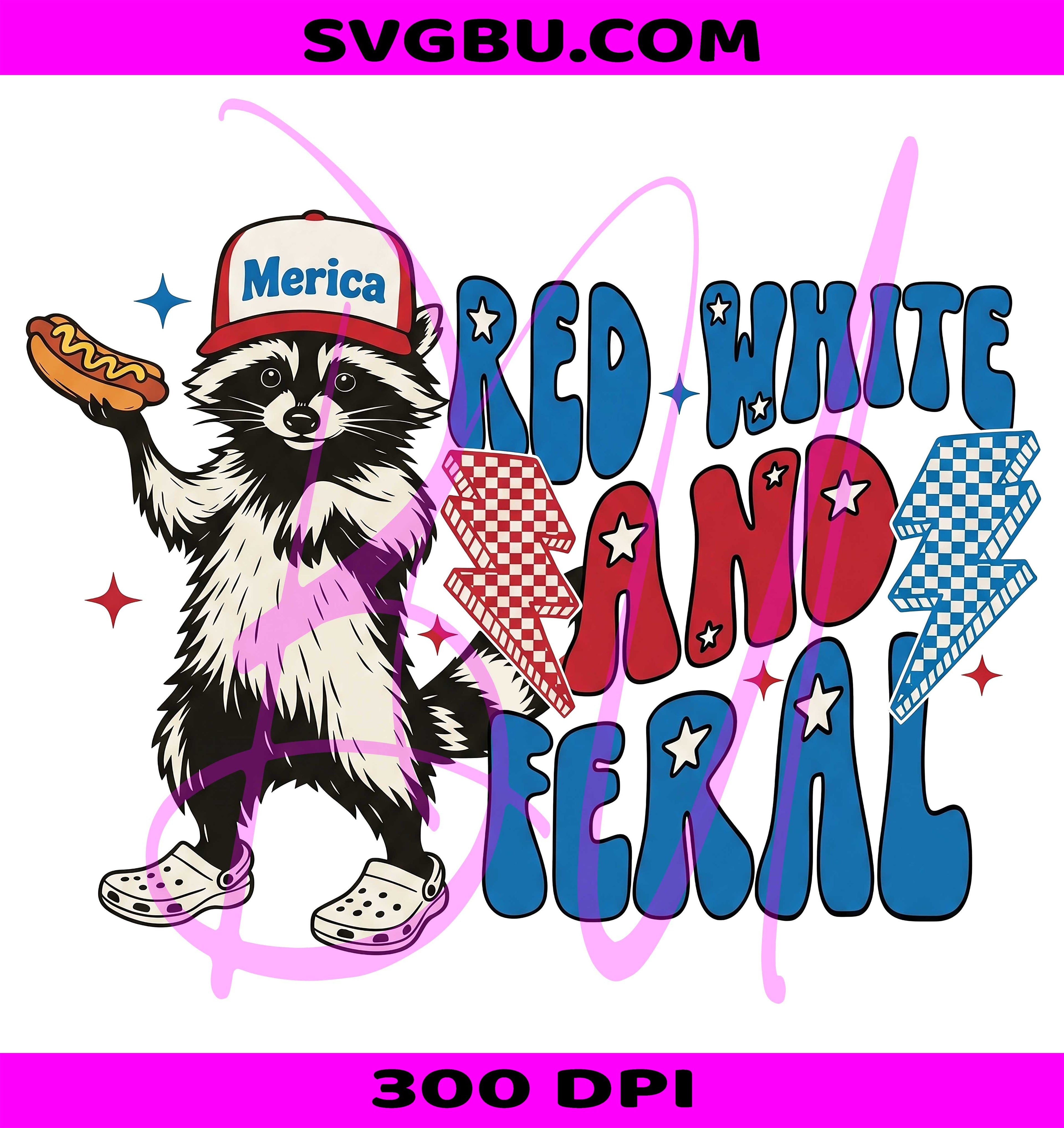 Red White And Feral Raccoon PNG, Patriotic 4th Of July Design PNG