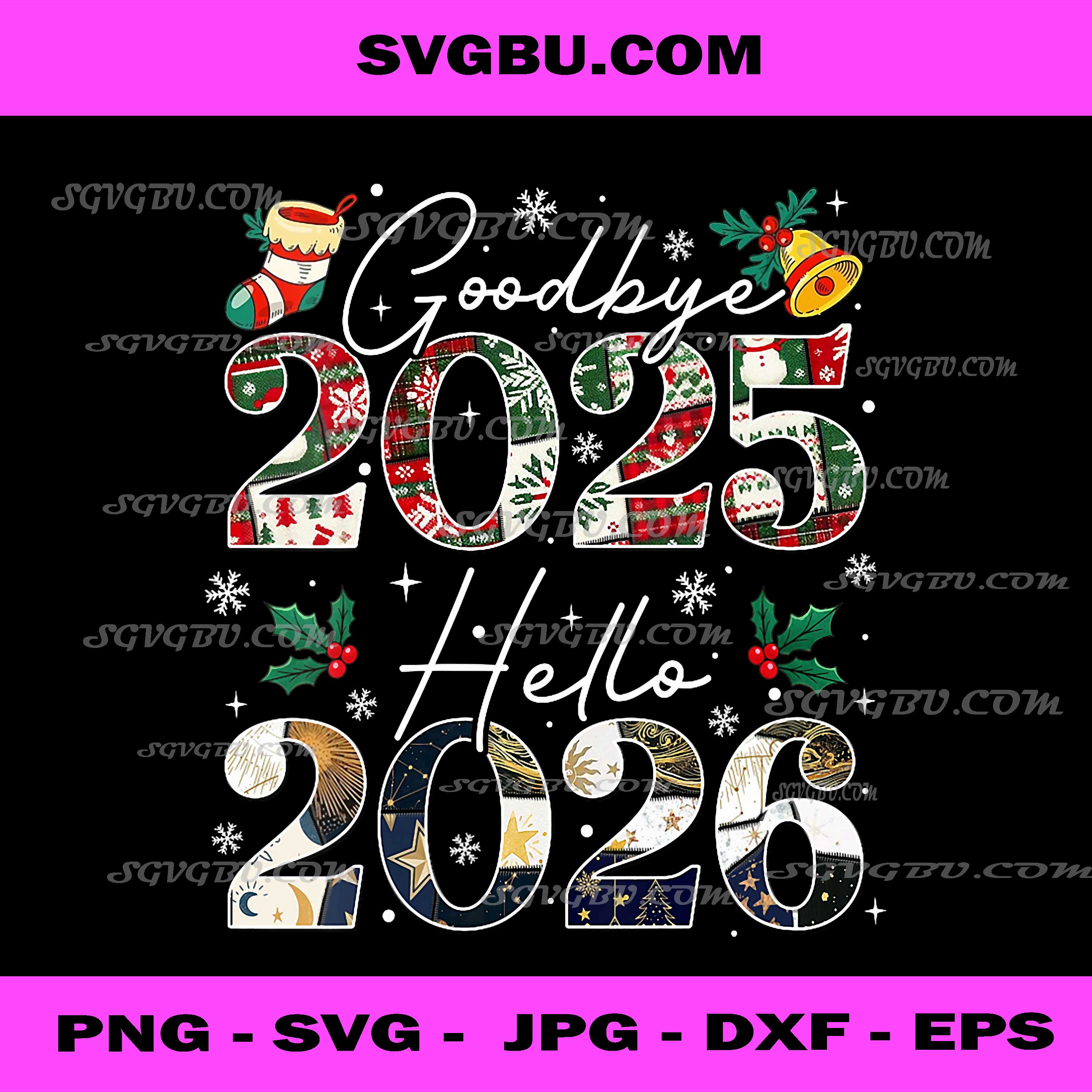 Goodbye 2025 Happy New Year 2026 Patchwork Vintage Funny PNG