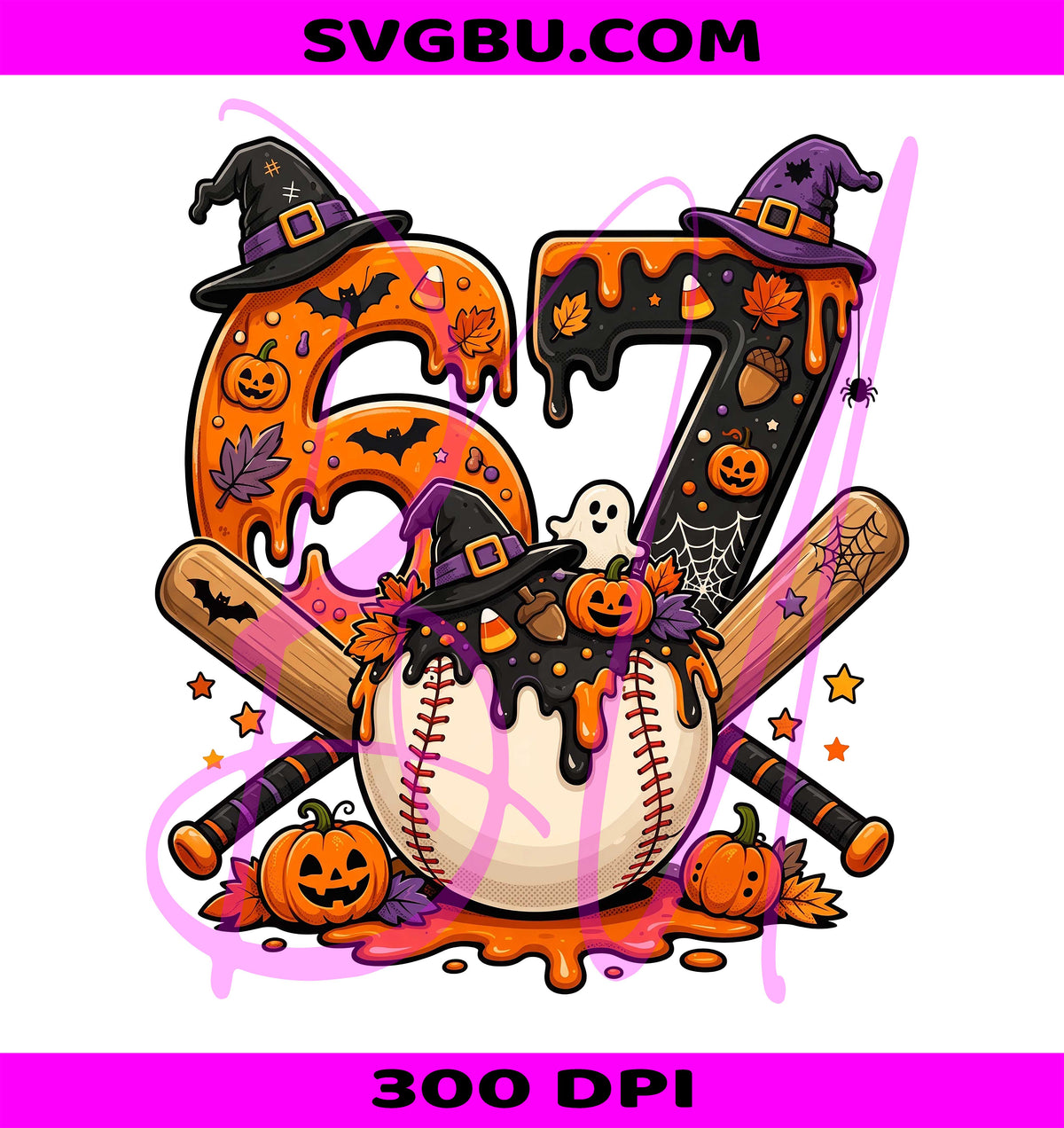 Halloween Baseball 67 PNG, Spooky 67th Birthday PNG, Witch Hat Baseball PNG