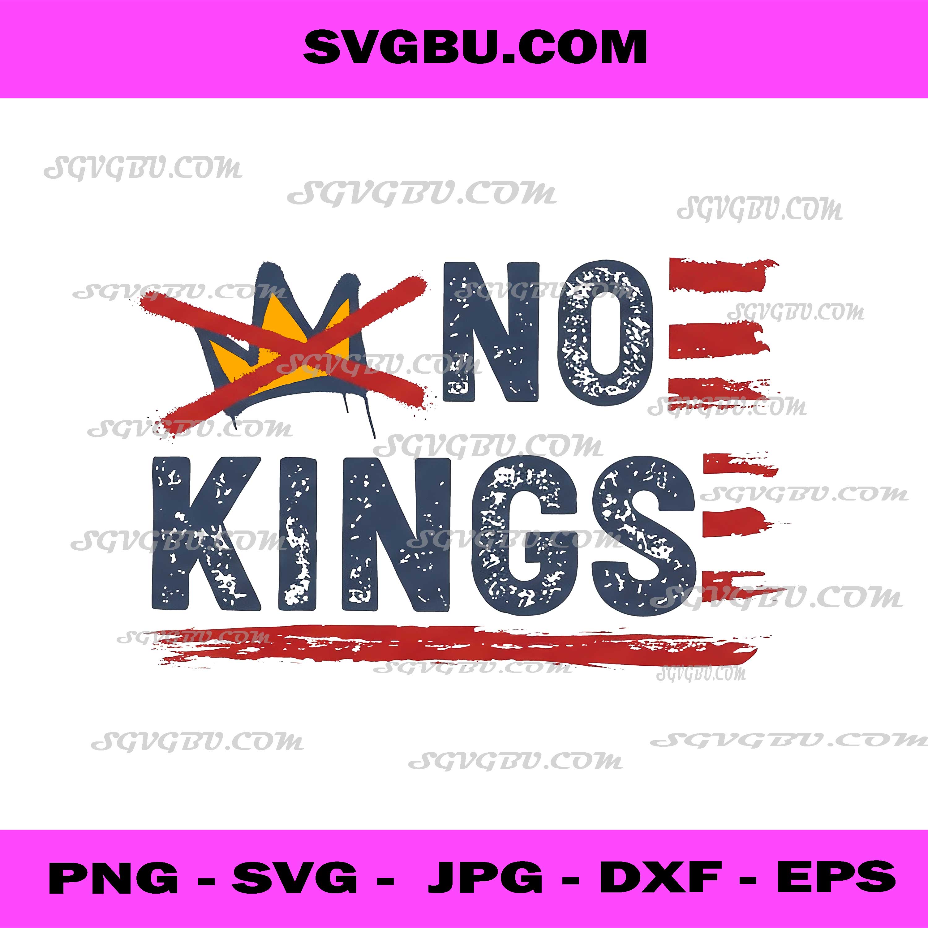 No Kings Patriotic PNG American Flag Distressed Crown PNG