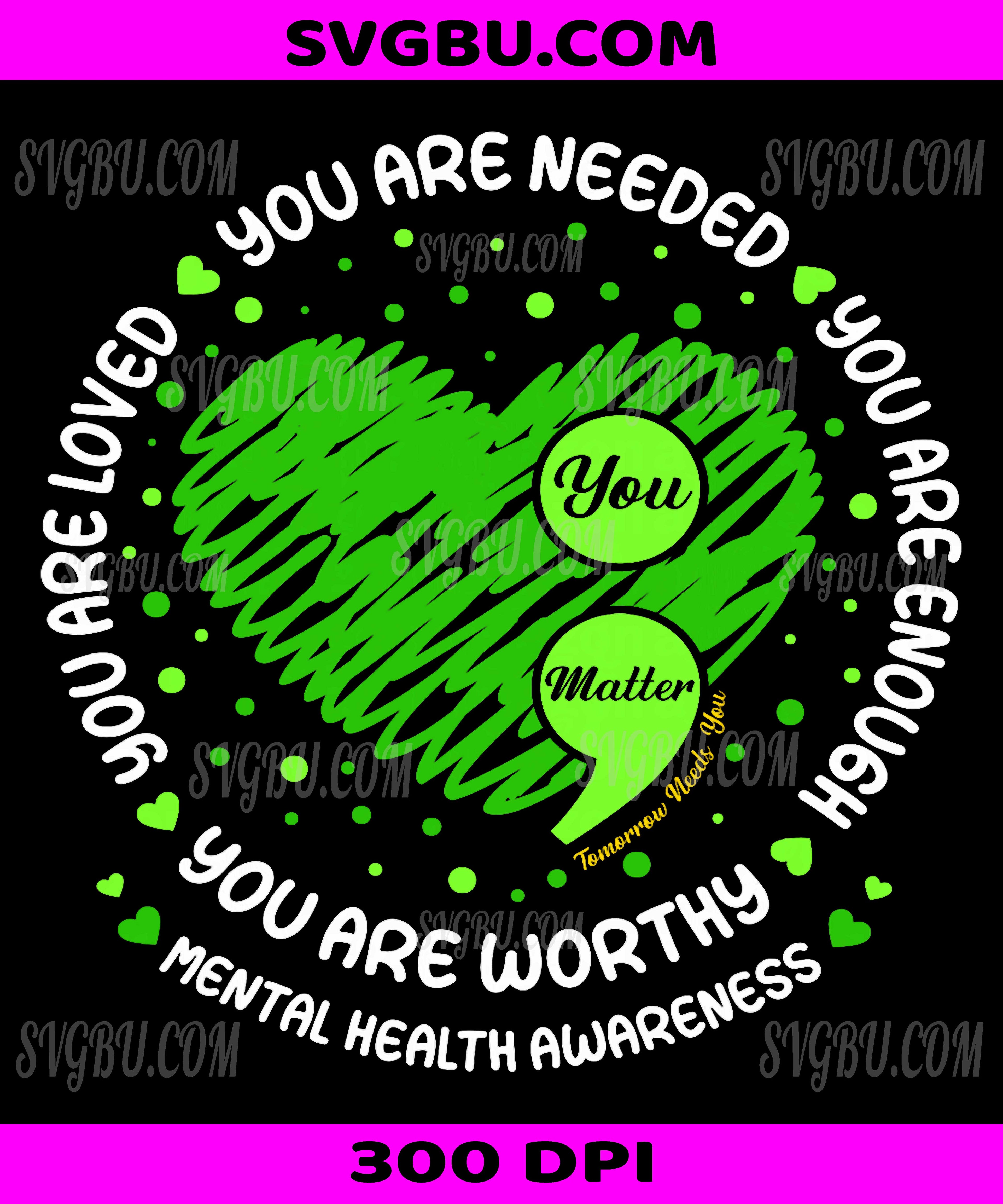 You Matter You Are Enough Semicolon PNG, Mental Health Awareness Retro Design