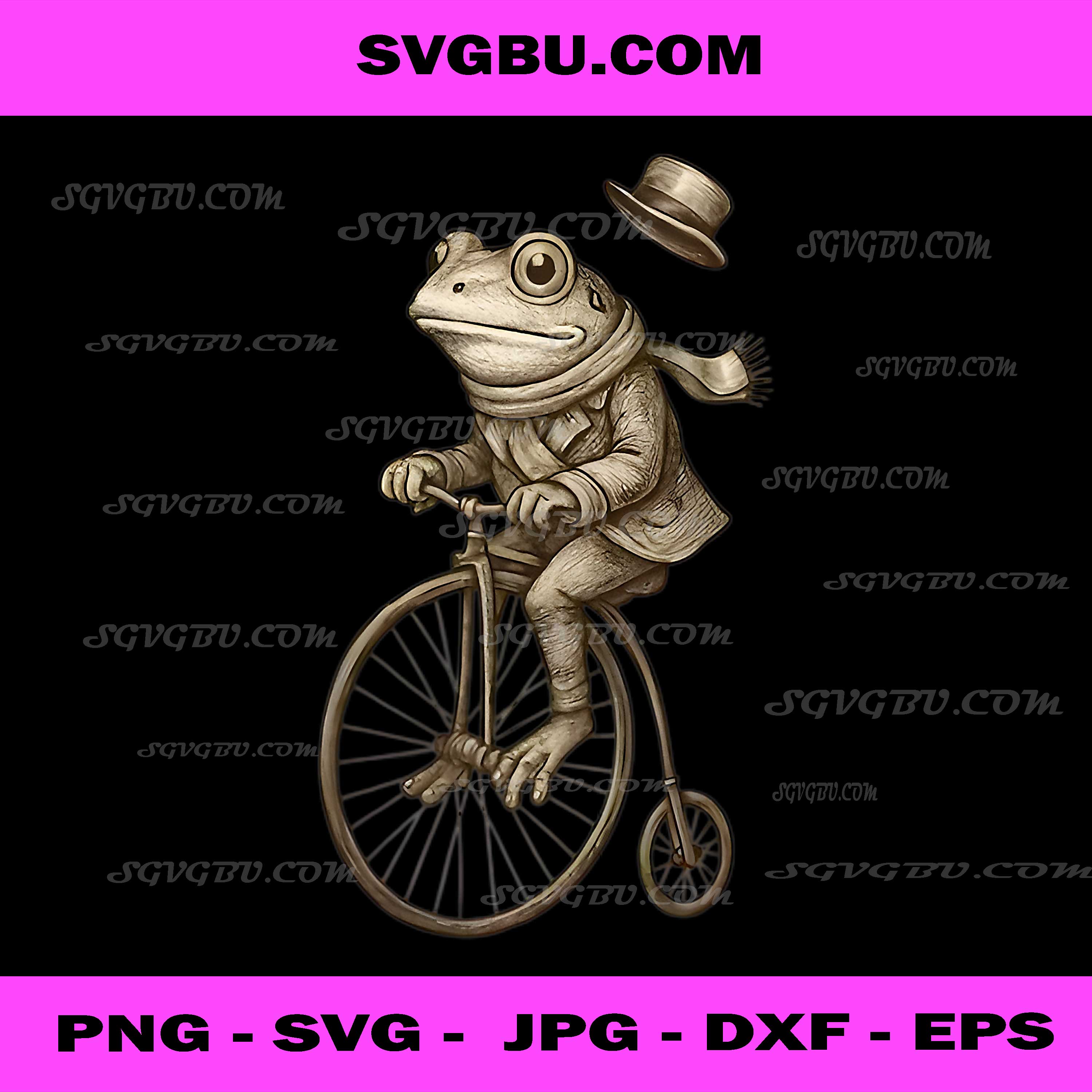 Vintage Frog Riding Penny Farthing PNG, Steampunk Toad Art PNG