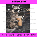 Cool Raccoon Smoking Cigarette Drinking Coffee PNG, Funny Animal PNG