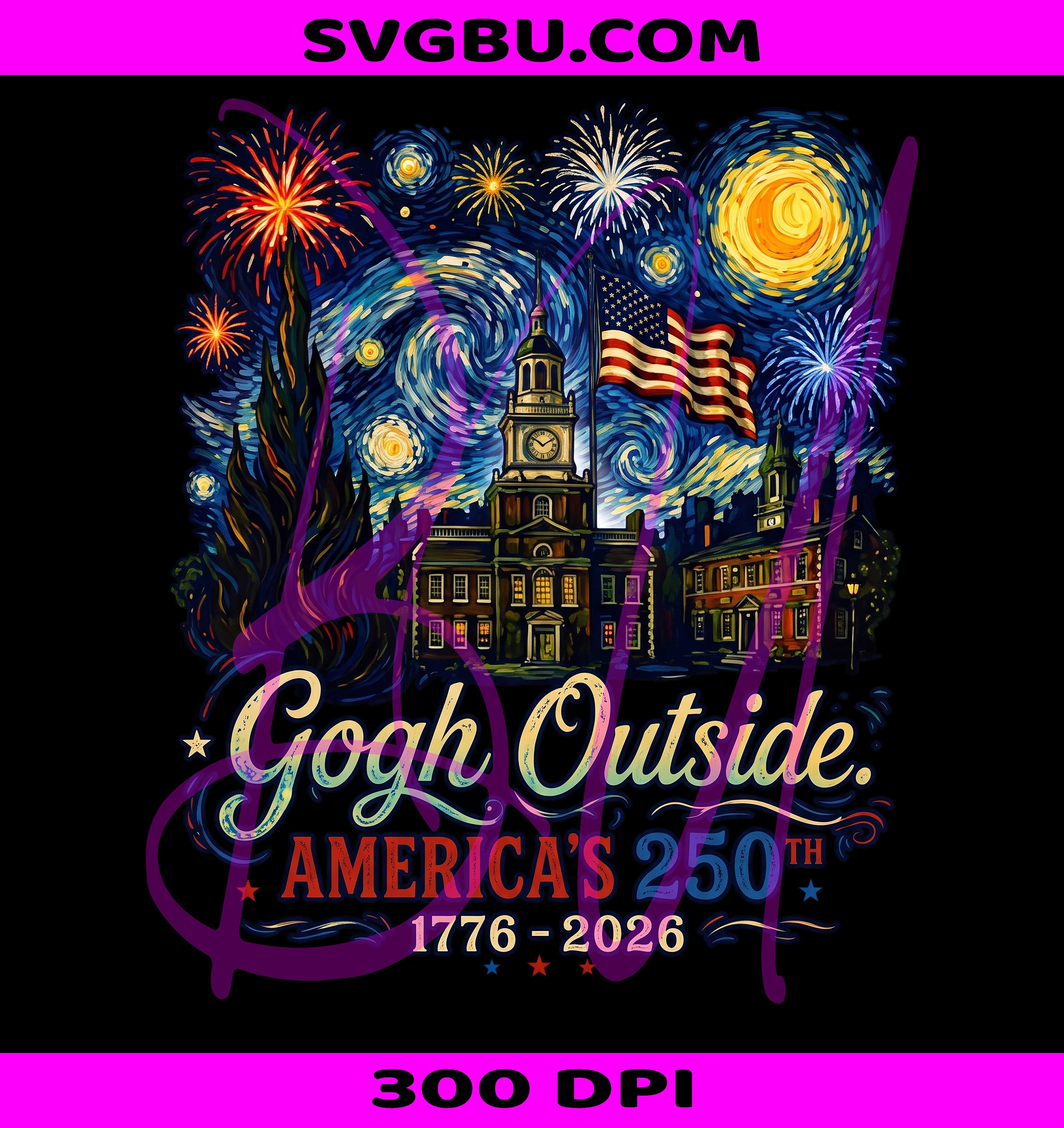 Gogh Outside PNG, America 250th PNG, Starry Night Fireworks PNG