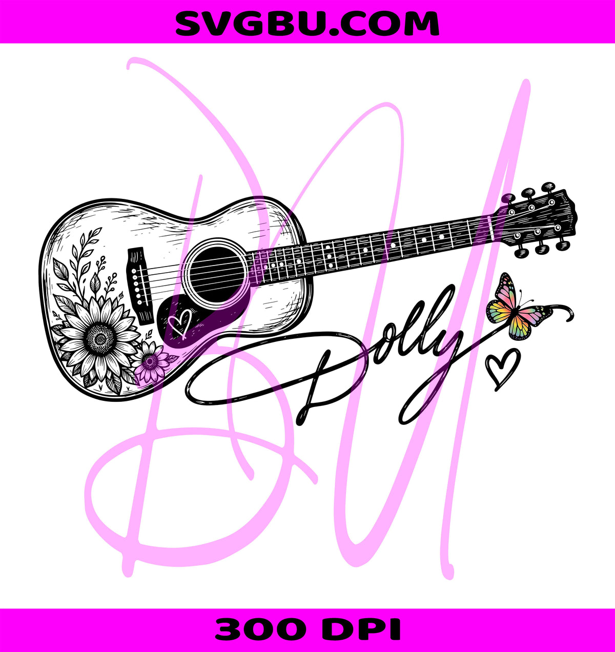 Vintage Dolly Guitar PNG, Country Floral Guitar PNG, Butterfly Western PNG