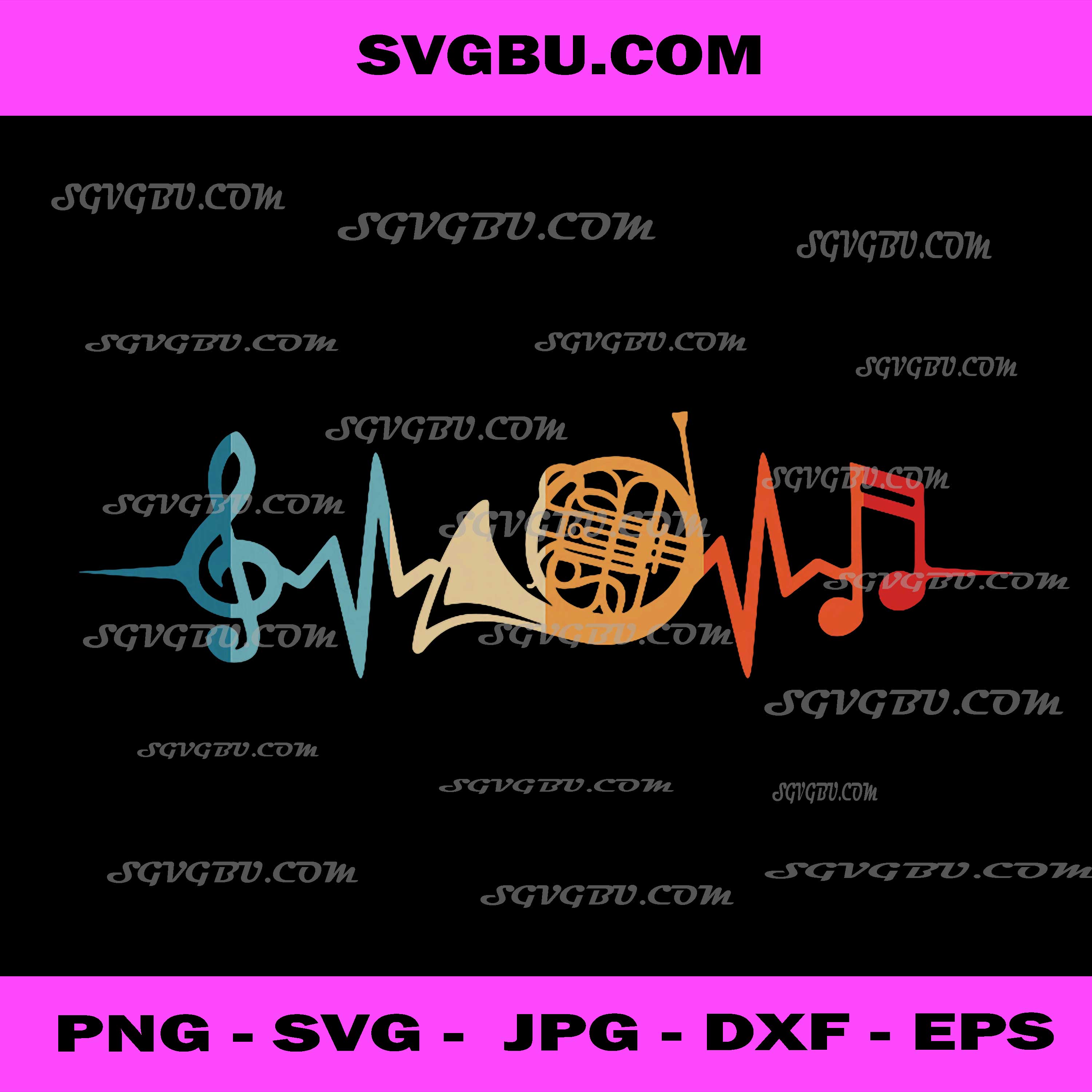 French Horn Player Heartbeat Funny Musician PNG, Brass Instrument Humor Design