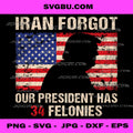 Iran Forgot Our President Has 34 Felonies Vintage PNG, Trump PNG