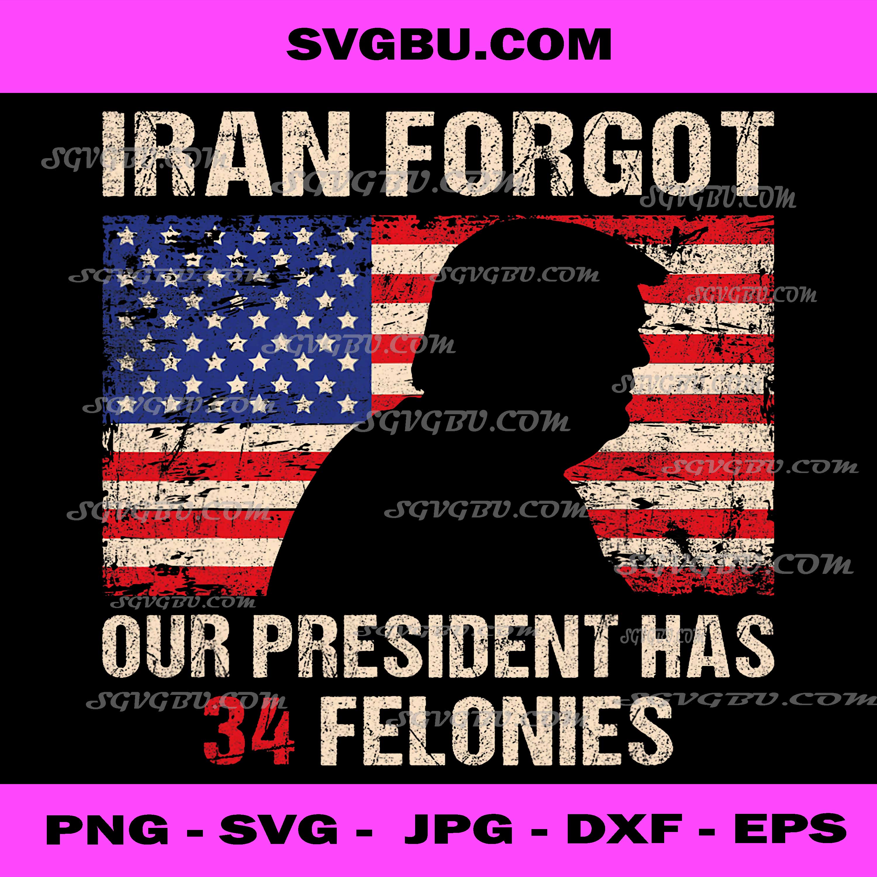 Iran Forgot Our President Has 34 Felonies Vintage PNG, Trump PNG