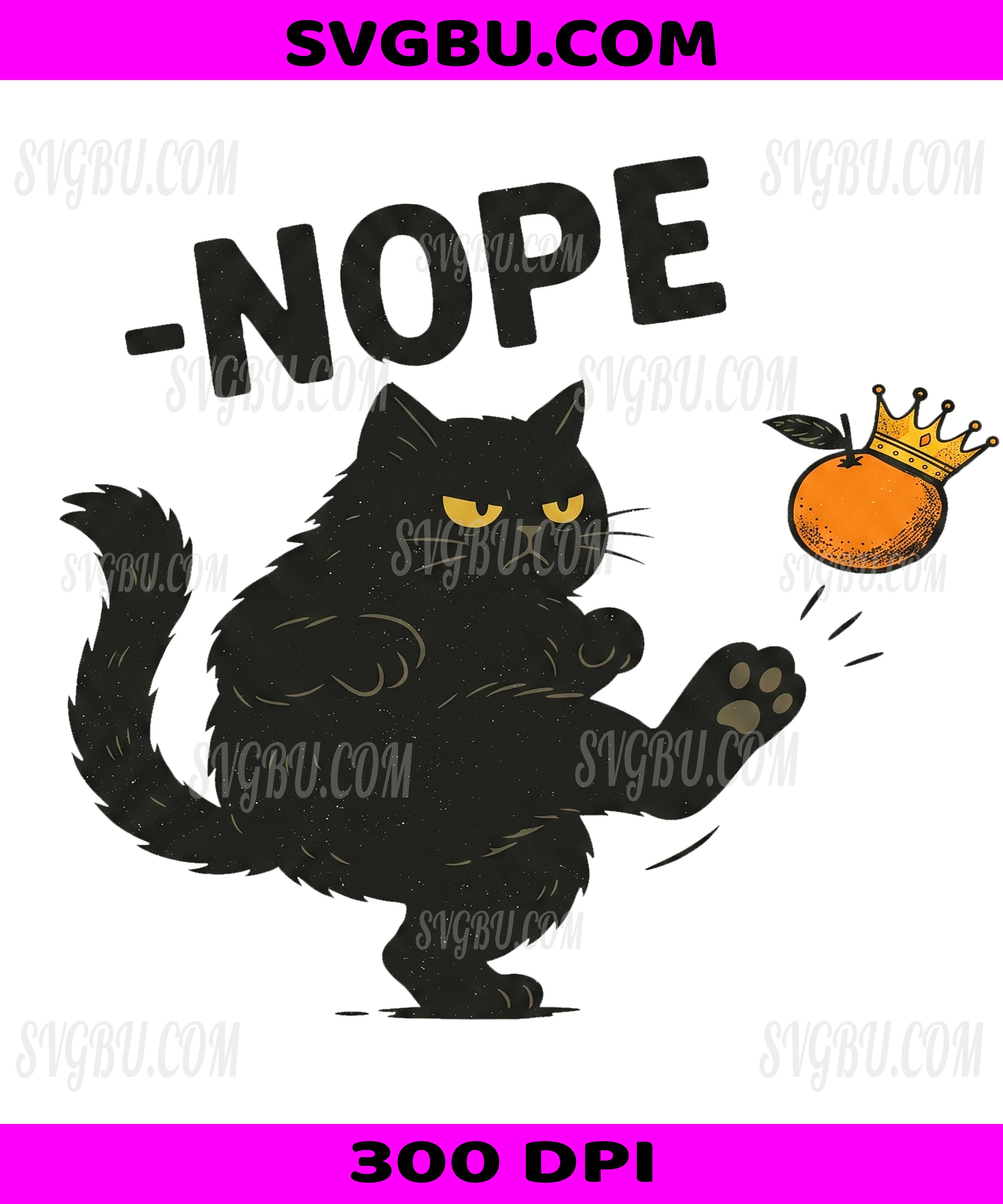 Funny Black Cat Nope, Grumpy Cat Kicking Crown Orange PNG