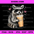 Cute Raccoon Sunglasses Drinking Iced Coffee PNG, Funny Animal PNG