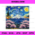 Mount Fuji Japan Graphic Van Gogh Style Starry Night PNG, Mount Fuji PNG