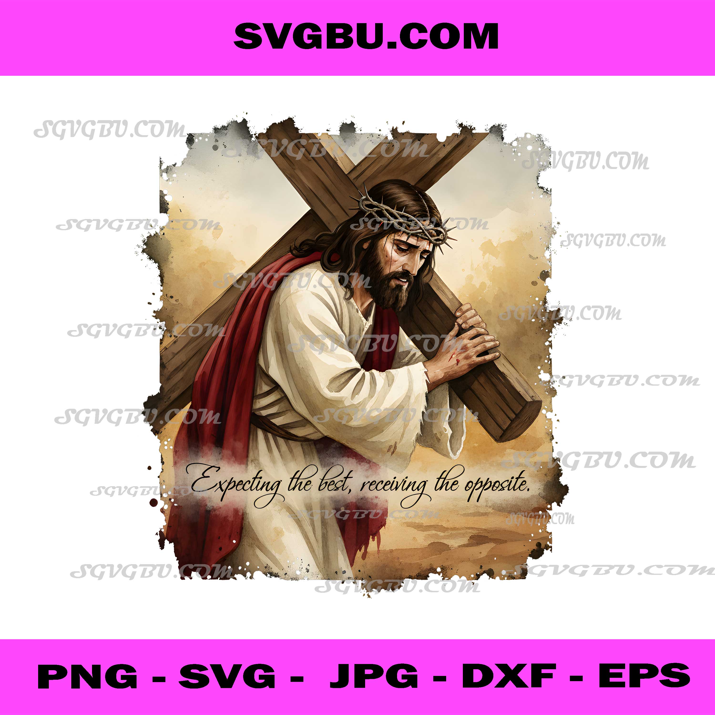 Jesus Carrying Cross, Expecting the Best Receiving the Opposite PNG