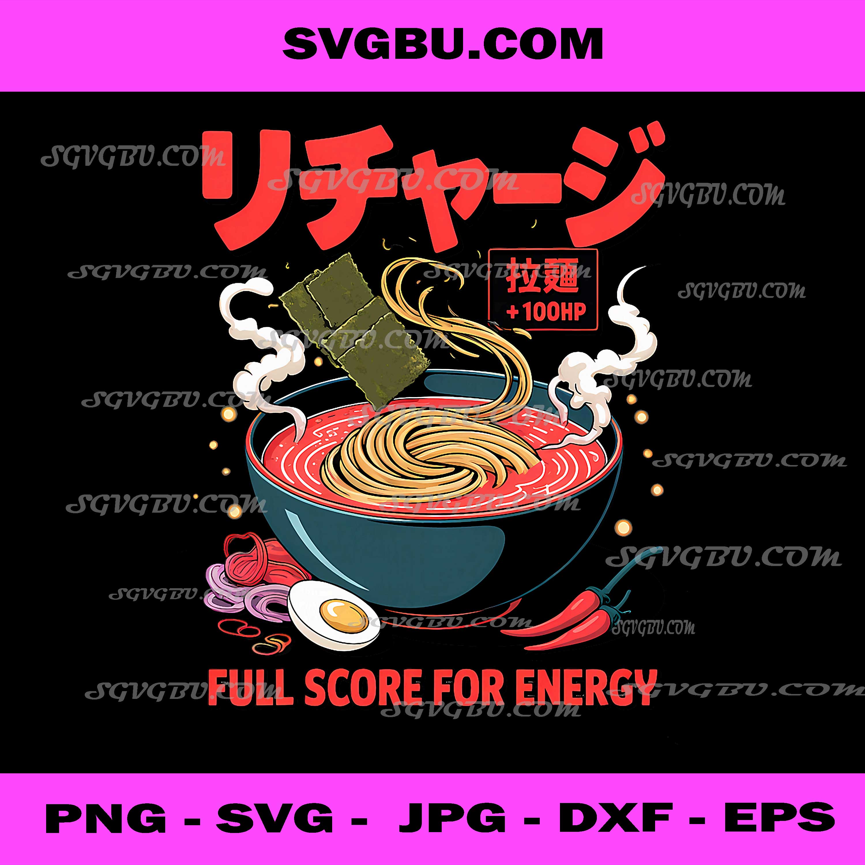 Full Score Energy Ramen PNG, Japanese Noodles Foodie Humor Design