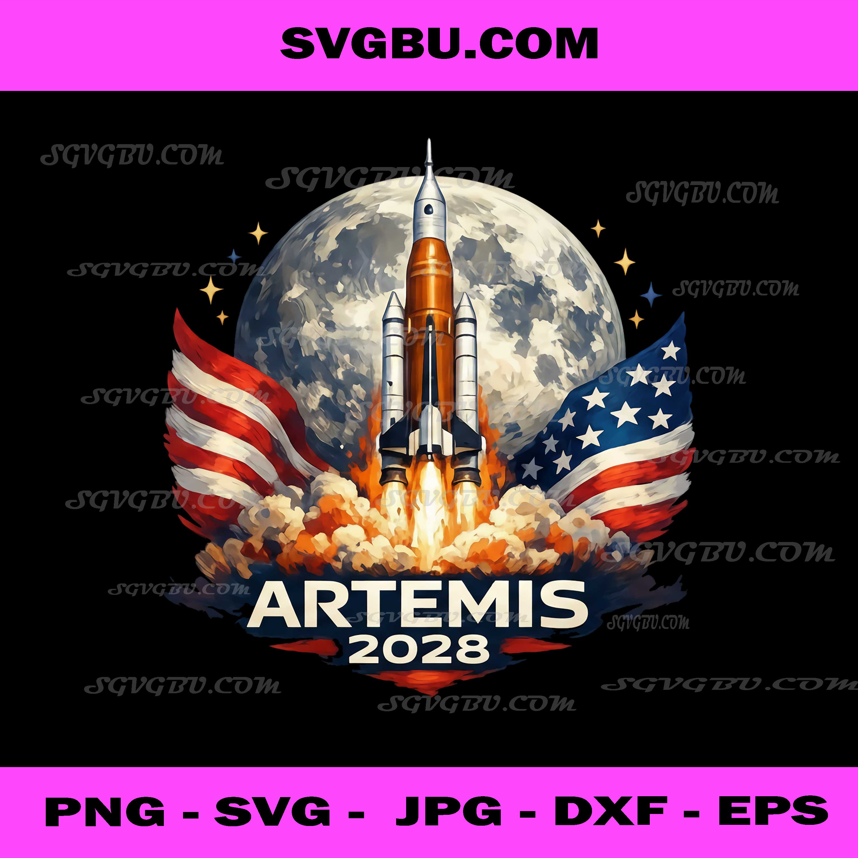 Artemis 2028 PNG, NASA Space Mission American Flag Moon Rocket Design