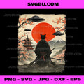 Vintage Japanese Samurai Cat Alien PNG, Cat Dad UFO Abduction PNG