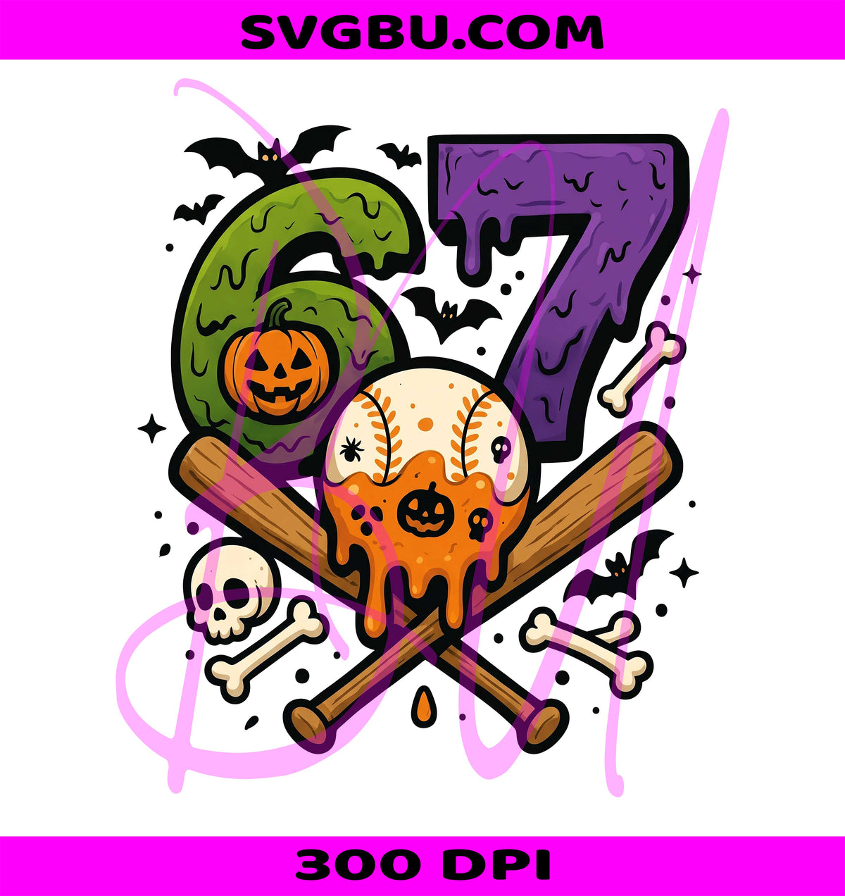 Halloween Baseball Skull PNG, Spooky Pumpkin Bat PNG, Fall Sports Clipart PNG