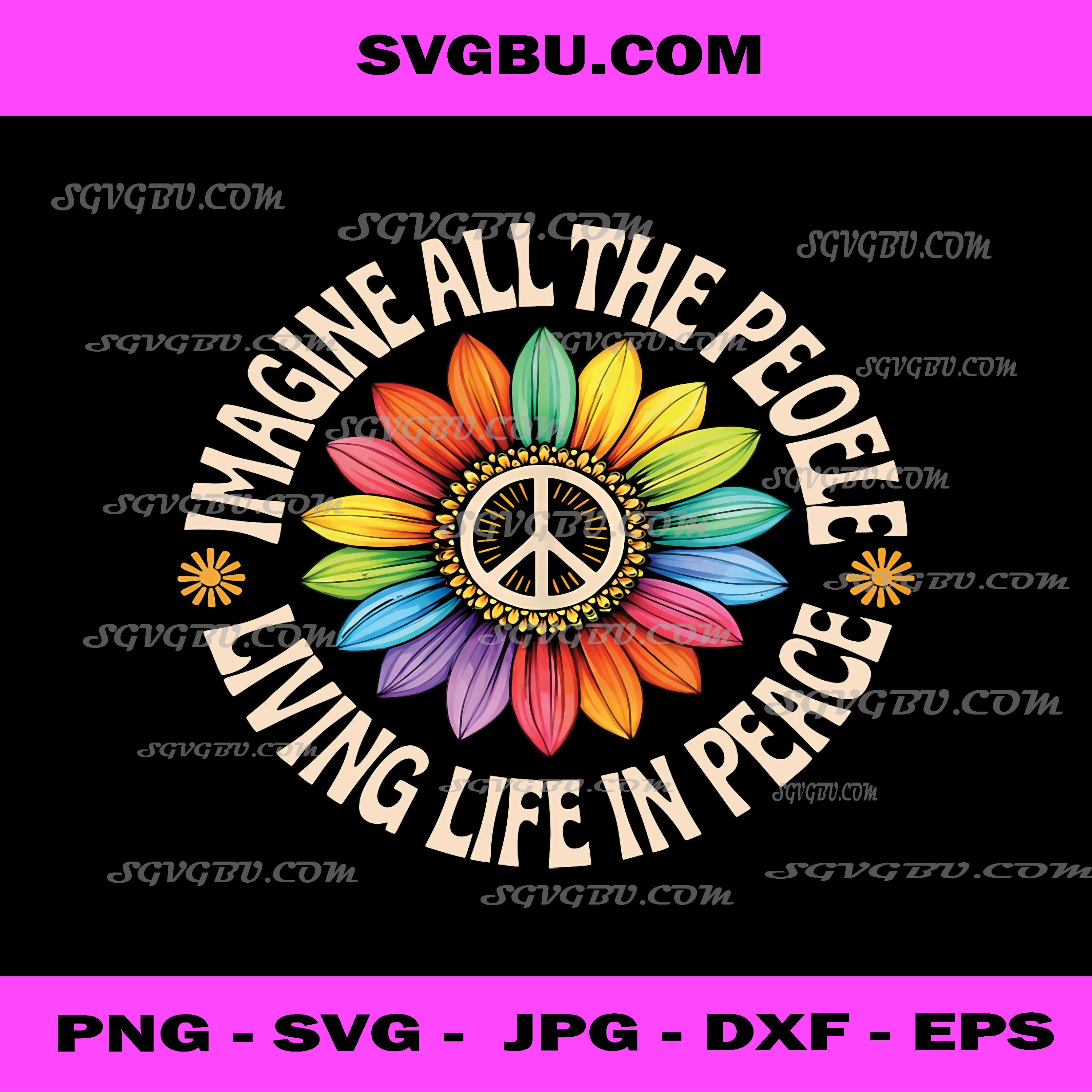 Retro Peace Flower Imagine All The People Boho Hippie PNG, 70s PNG