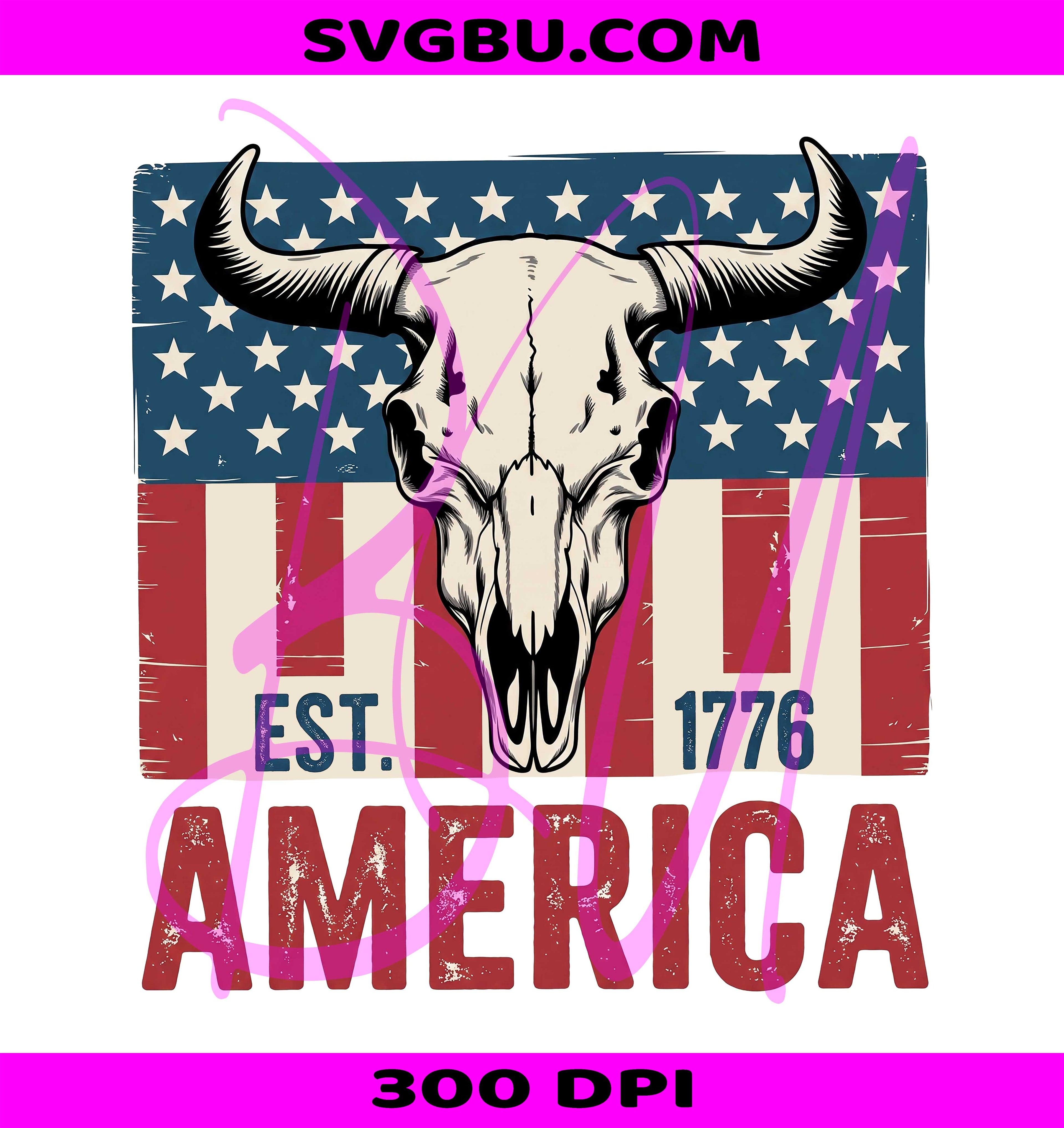 America Est 1776 PNG, Longhorn Skull PNG, Patriotic America PNG