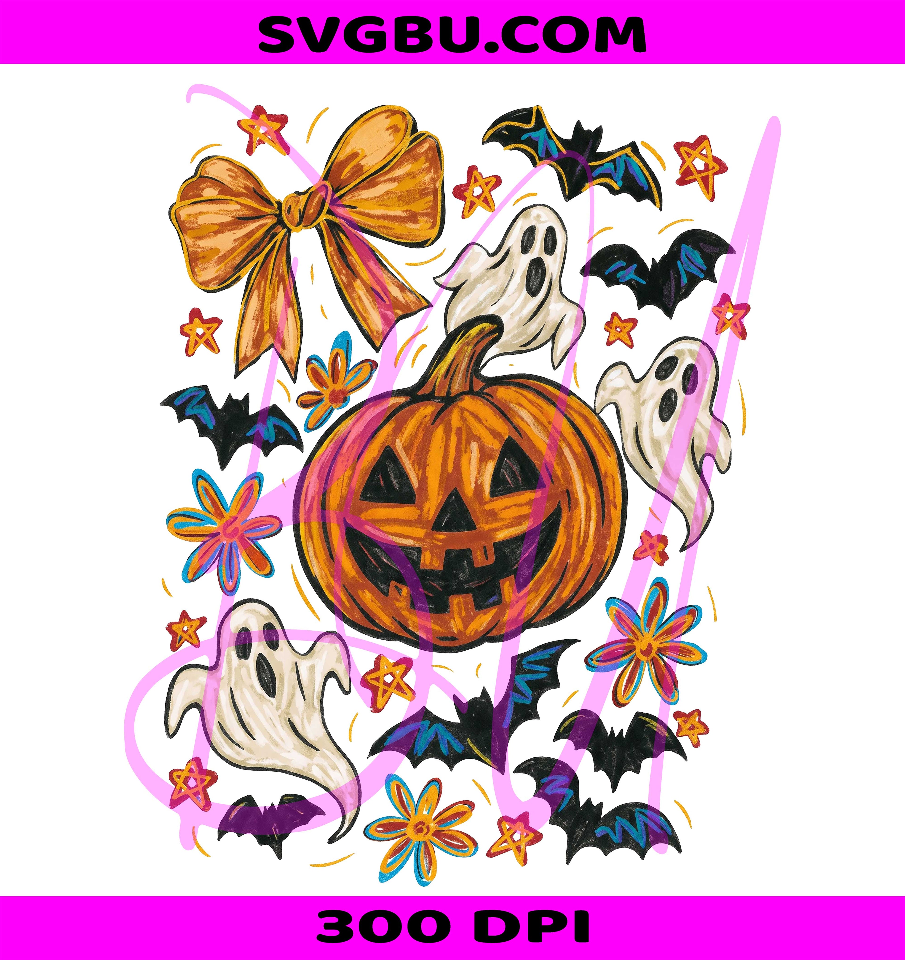 Pumpkin Ghost PNG, Halloween Bow PNG, Cute Spooky PNG