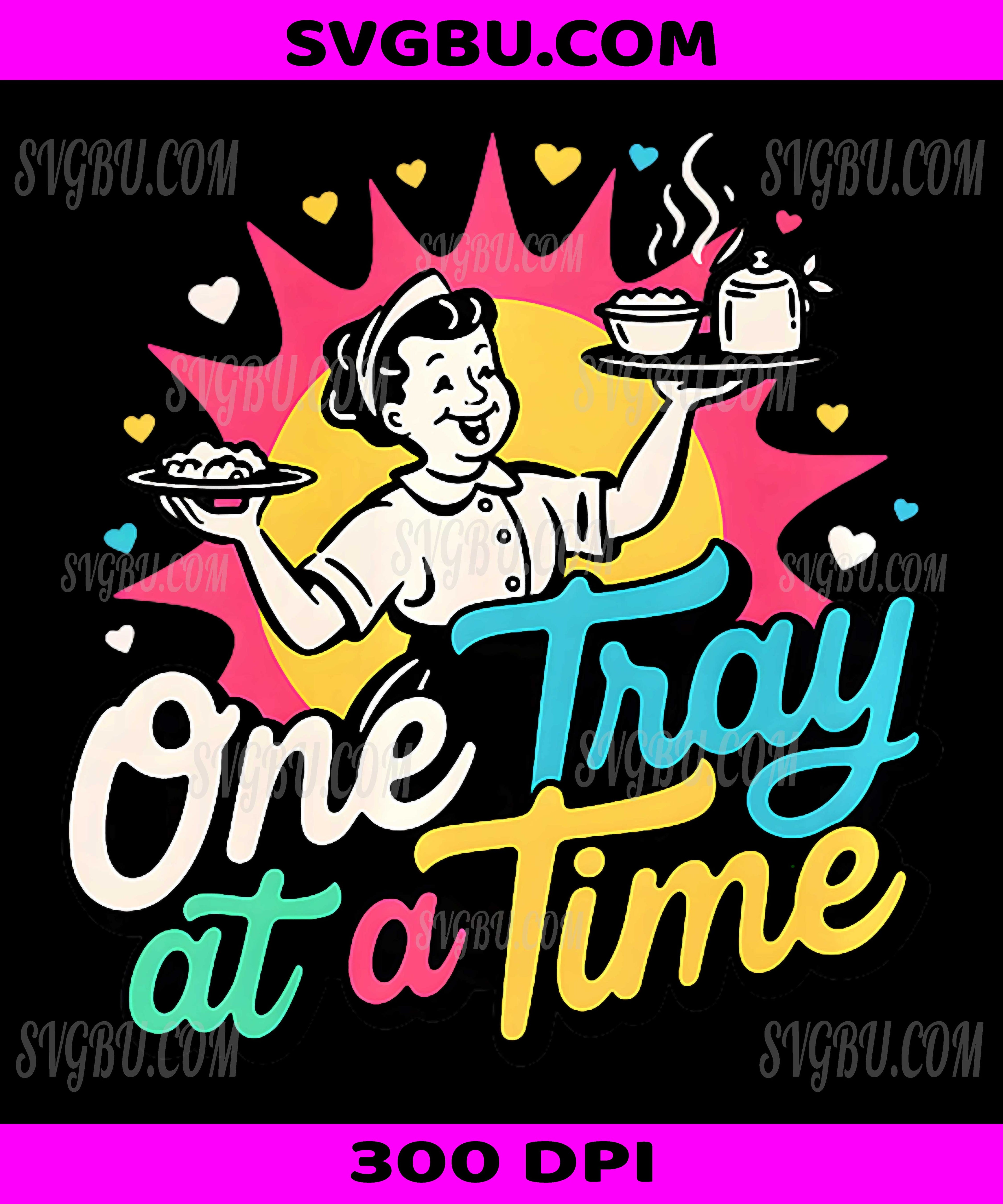 One Tray At A Time Retro Waitress, Funny Server Life Food PNG