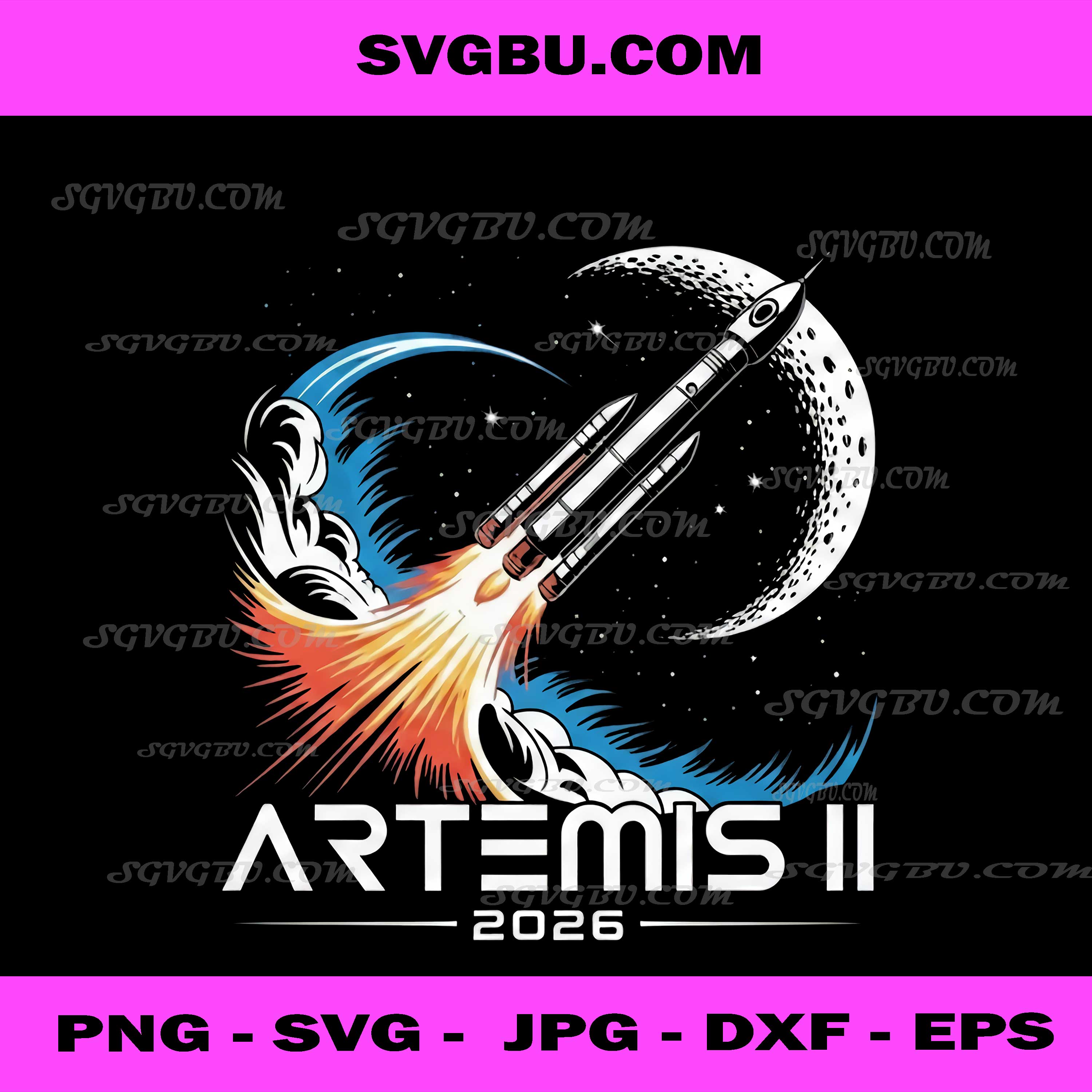 Artemis II 2026 PNG, NASA Rocket Moon Mission Stylized Space Design