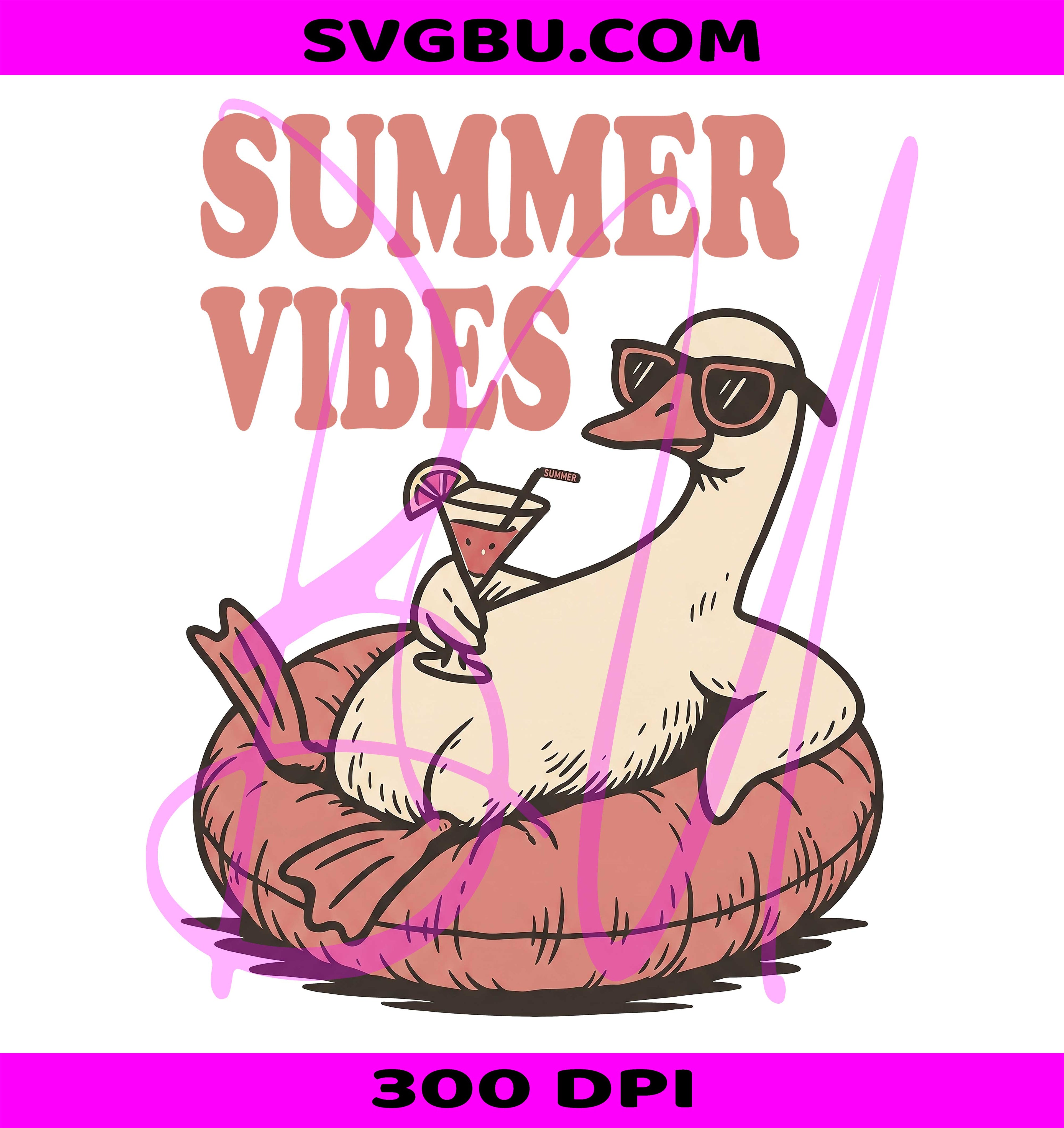 Summer Vibes Goose Floating PNG, Retro Pool Float Beach Design PNG