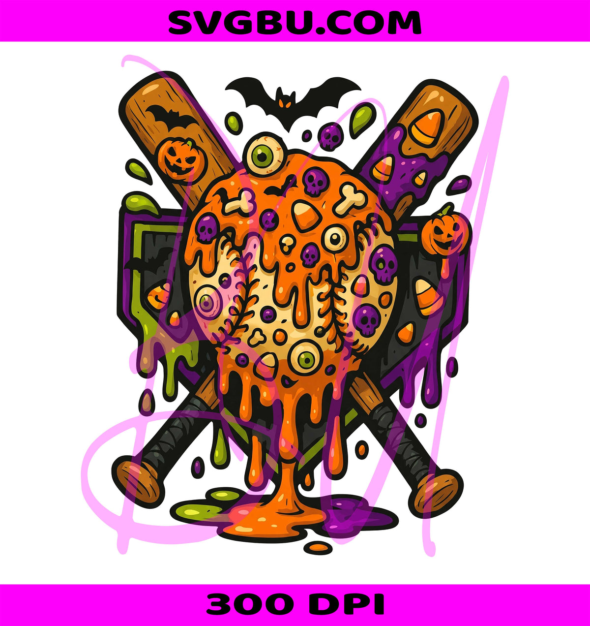 Halloween Baseball Drip PNG, Slime Baseball PNG, Retro Sports PNG