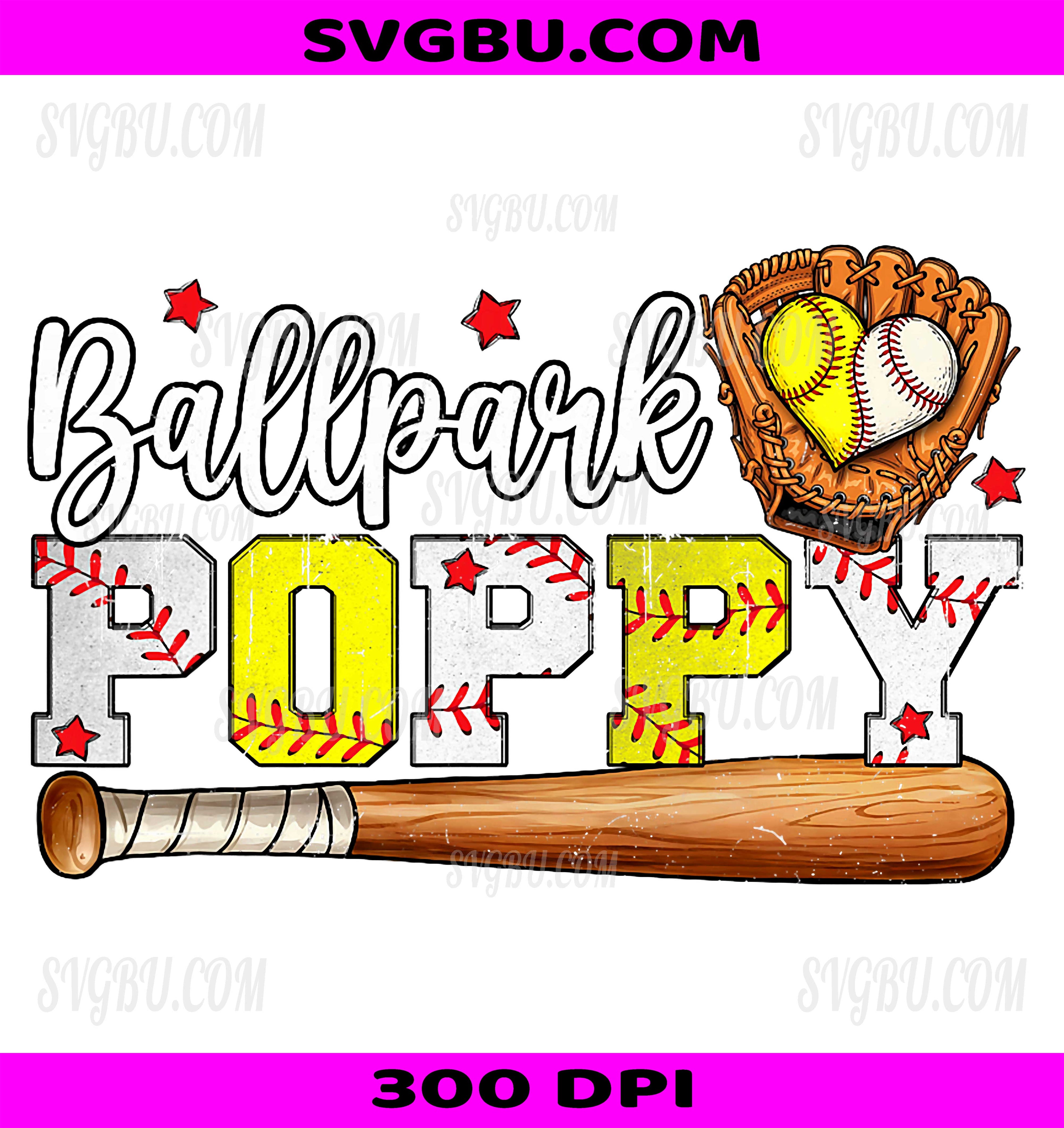 Cute Ballpark Poppy PNG, Softball Baseball Poppy Grandpa PNG