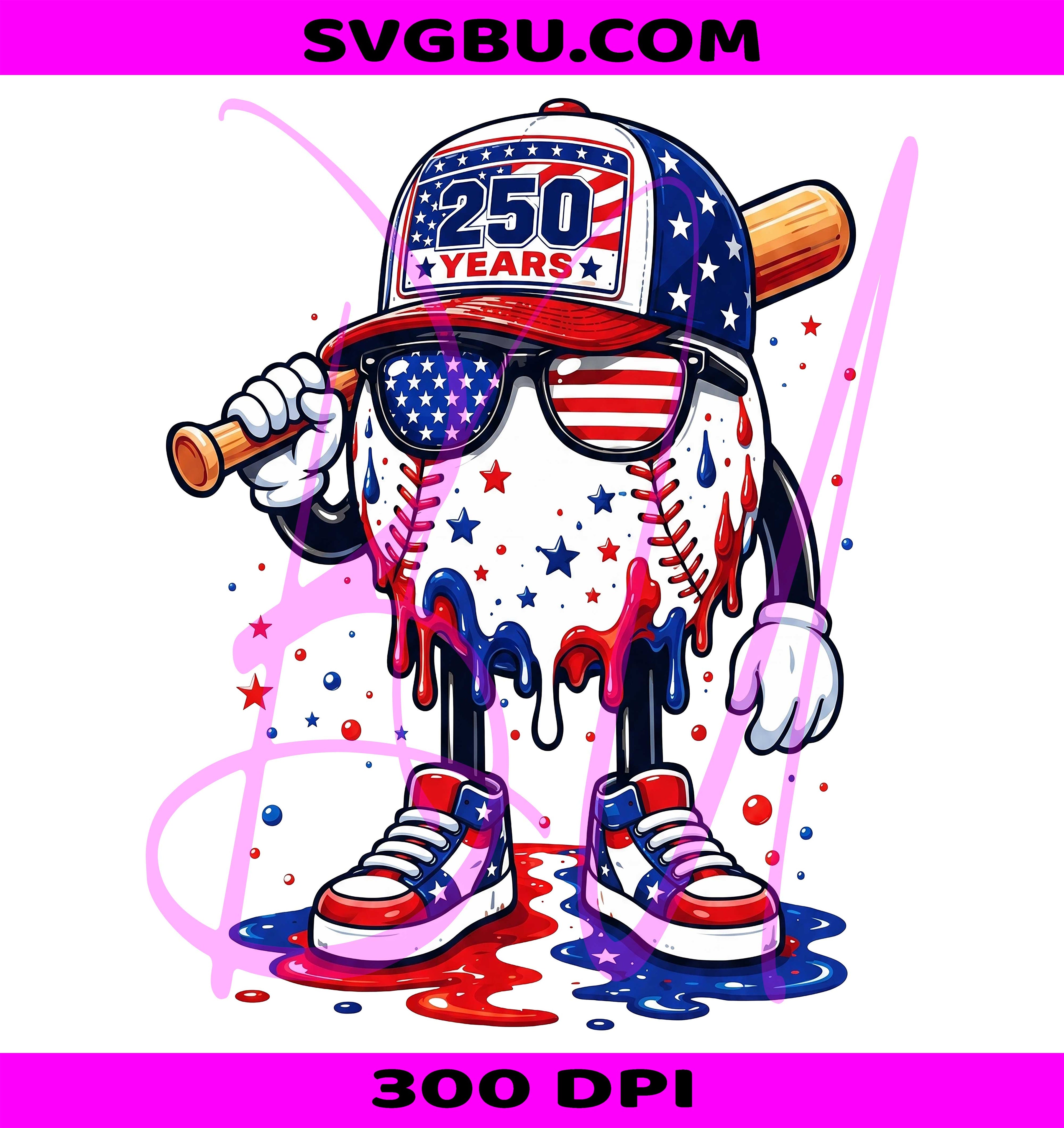 America 250 Years PNG, Patriotic Baseball PNG, 250 Years PNG