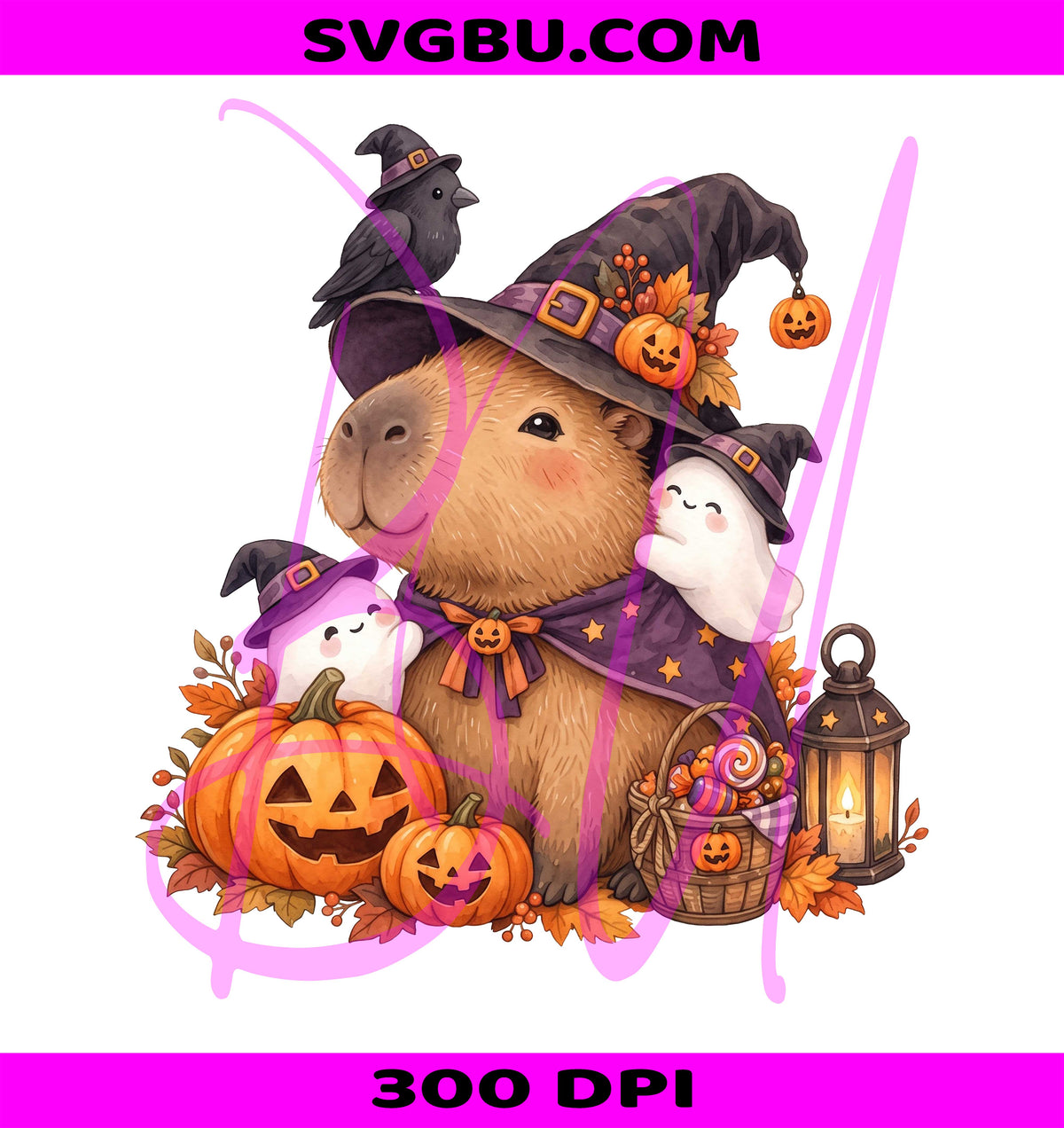 Spooky Halloween Capybara PNG, Cute Witch Capybara PNG, Pumpkin Capybara PNG