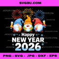 Happy New Year 2026 PNG, Gnome With Fireworks And Champagne PNG