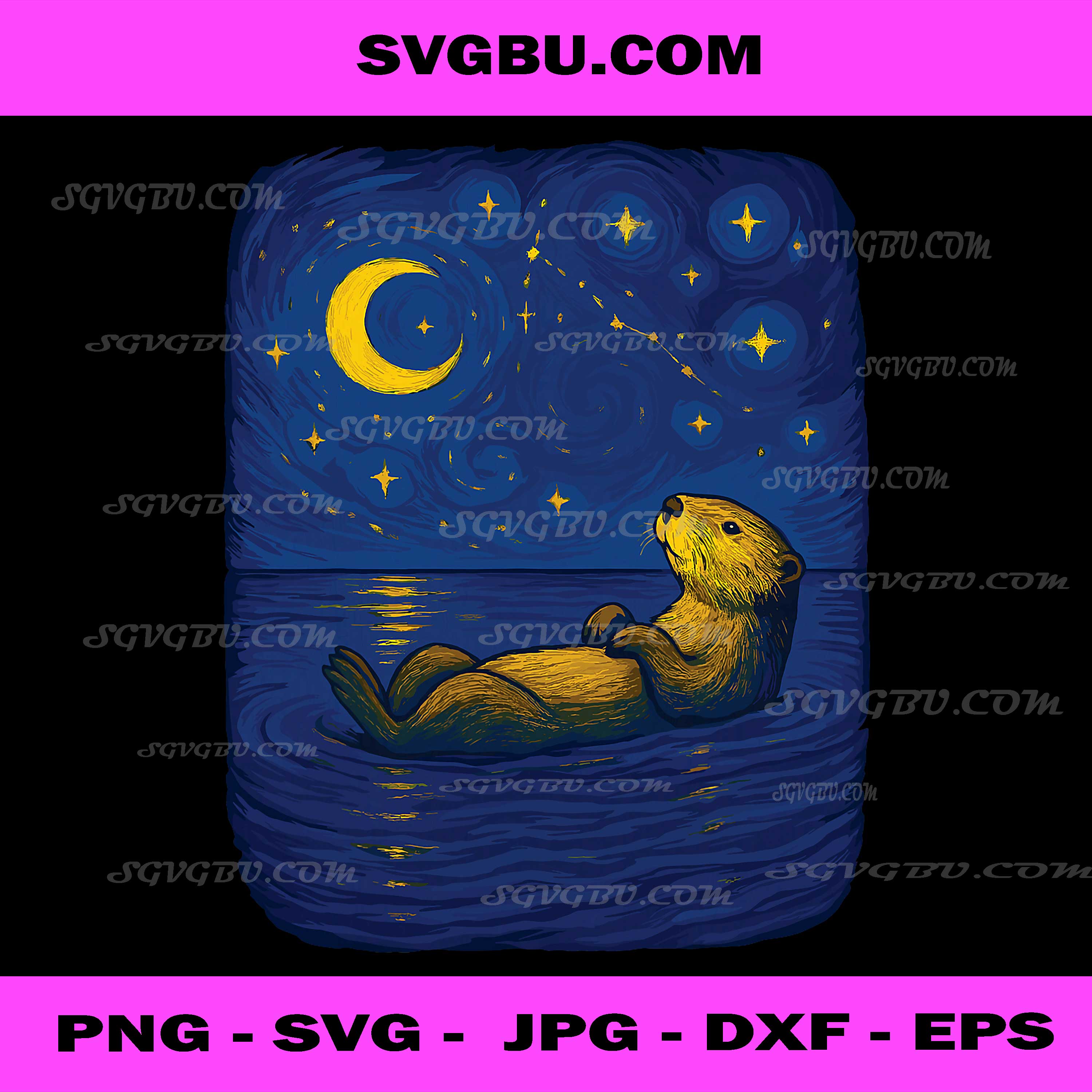 Starry Night Sea Otter Van Gogh Wildlife Art PNG, Cute Otter Lover PNG