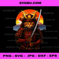 Vintage Japanese Samurai Cat PNG, Kitten Warrior with Katana Sunset PNG