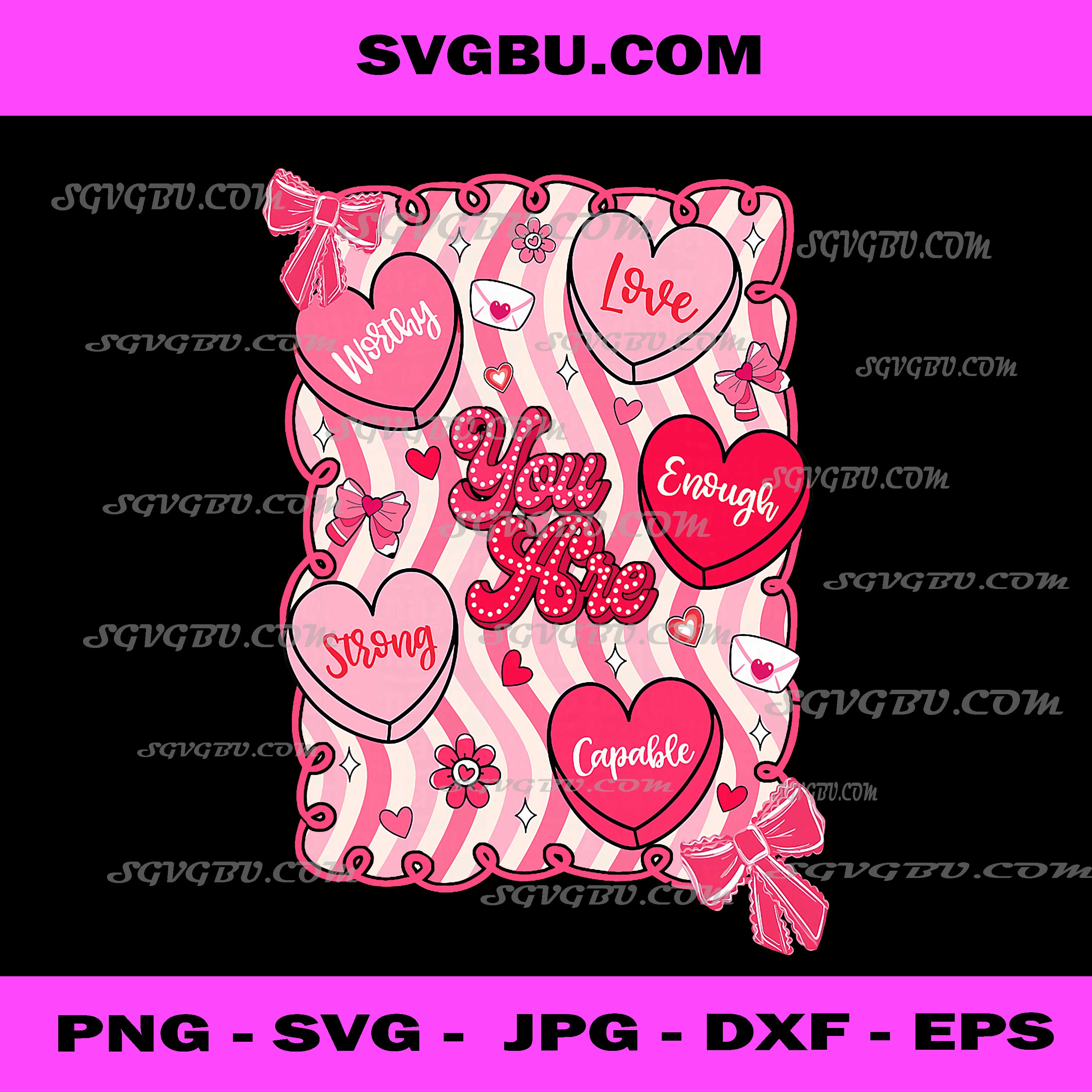 Valentine You are Loved Heart Coquette Bow PNG,  Sweet Heart Valentines Candy PNG