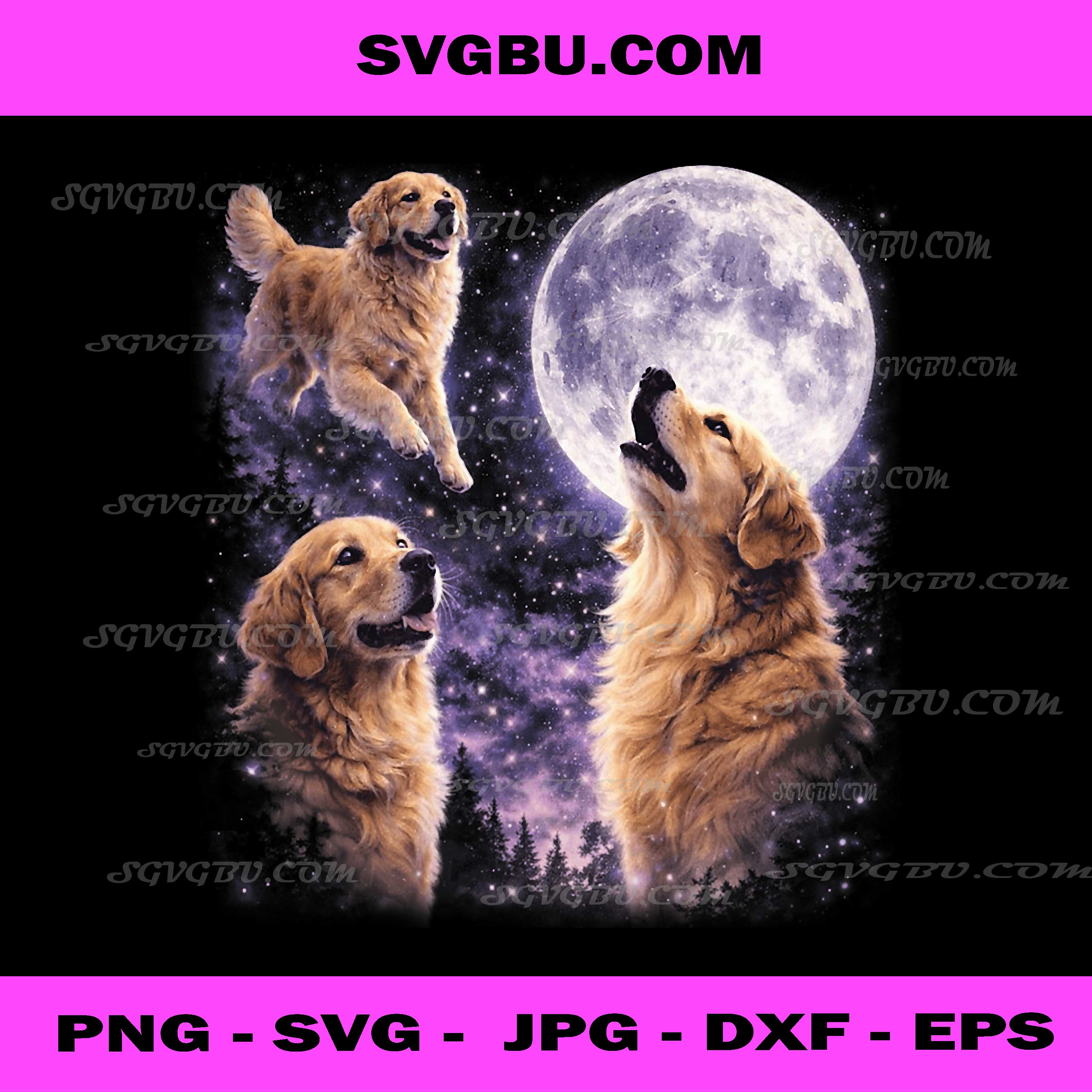 Golden Retriever Moon Howling Galaxy PNG, Aesthetic Dog Lover Art PNG