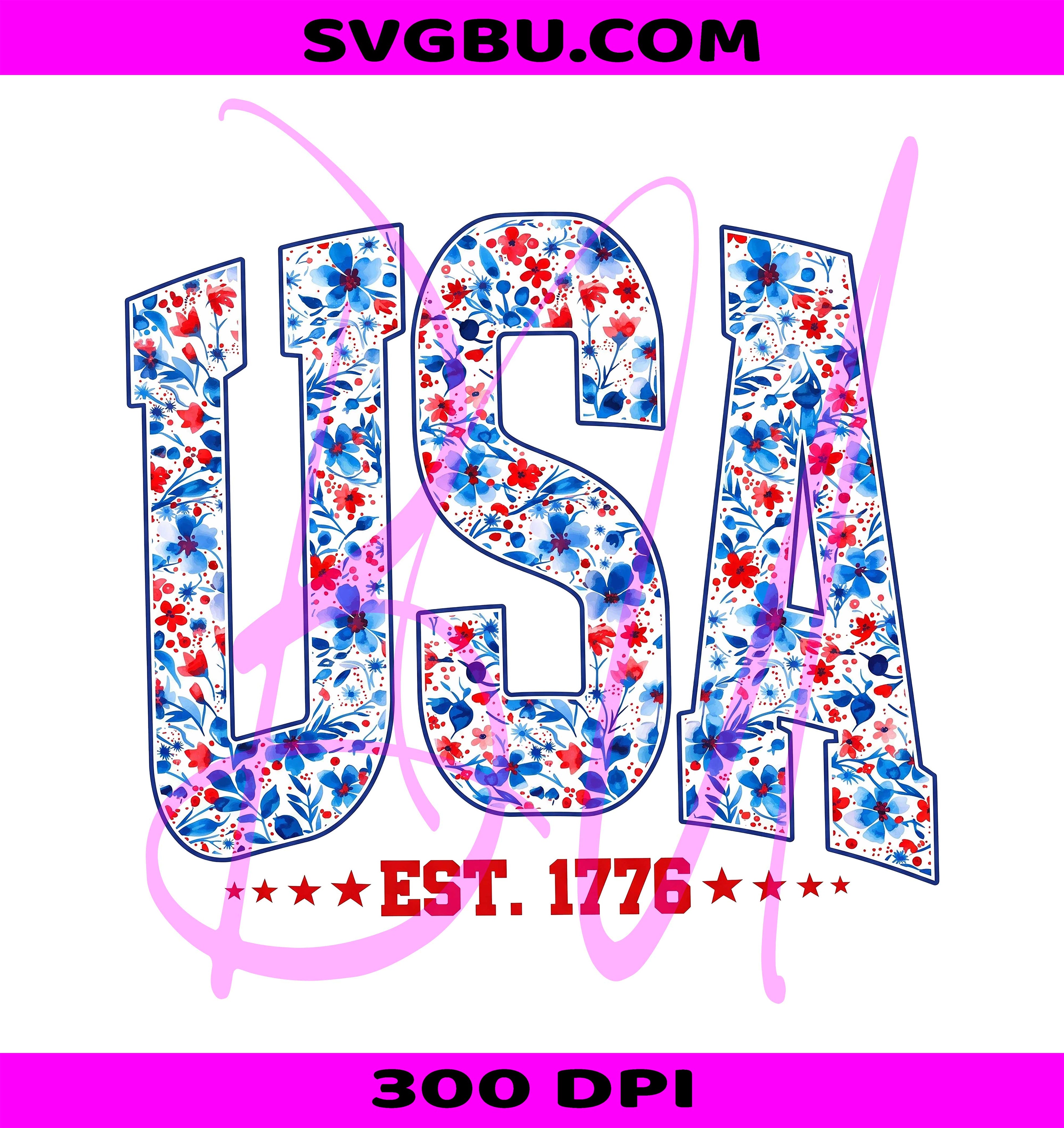 USA Floral PNG, USA Est 1776 PNG, Patriotic USA PNG