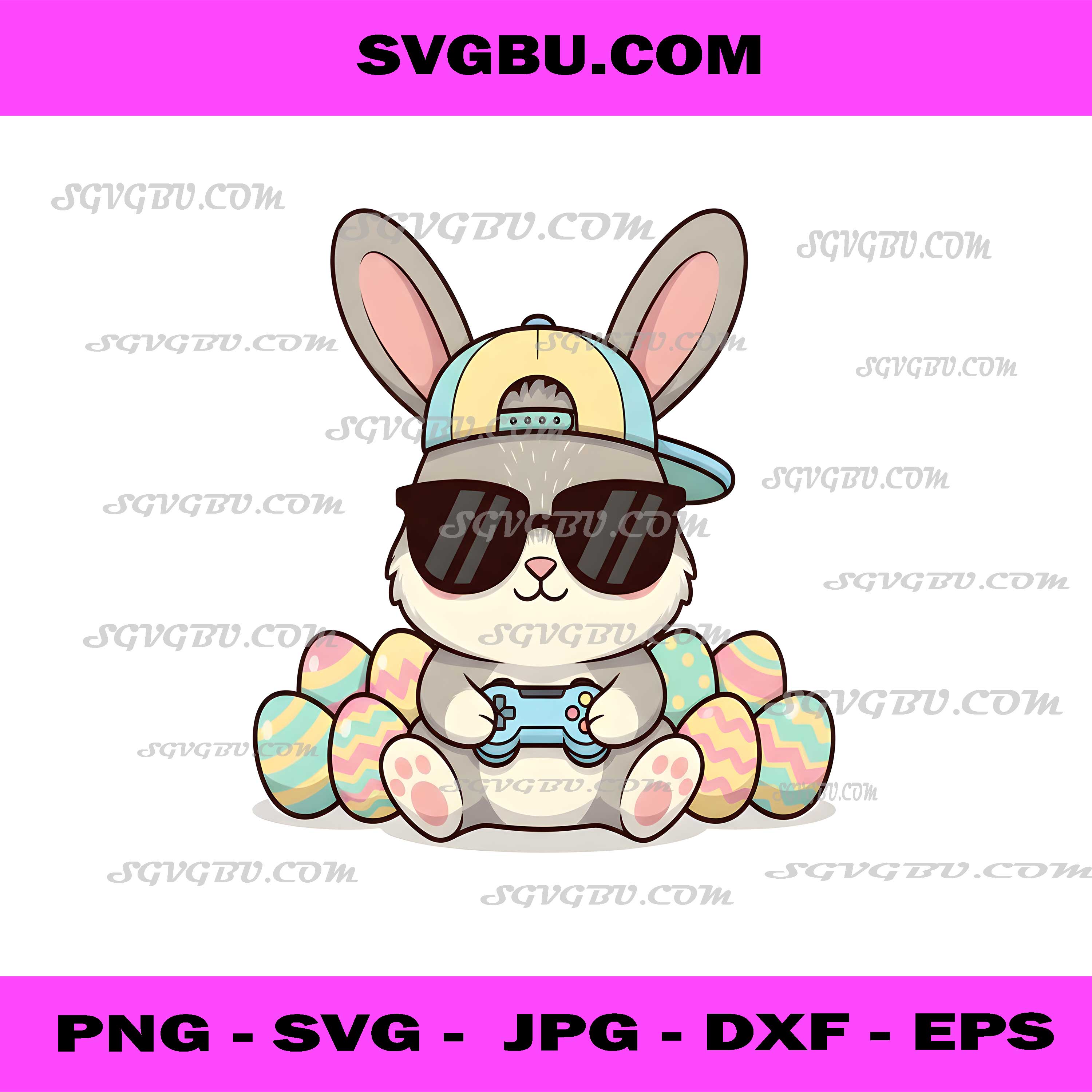 Gamer Bunny, Cute Easter Rabbit Playing Video Games PNG