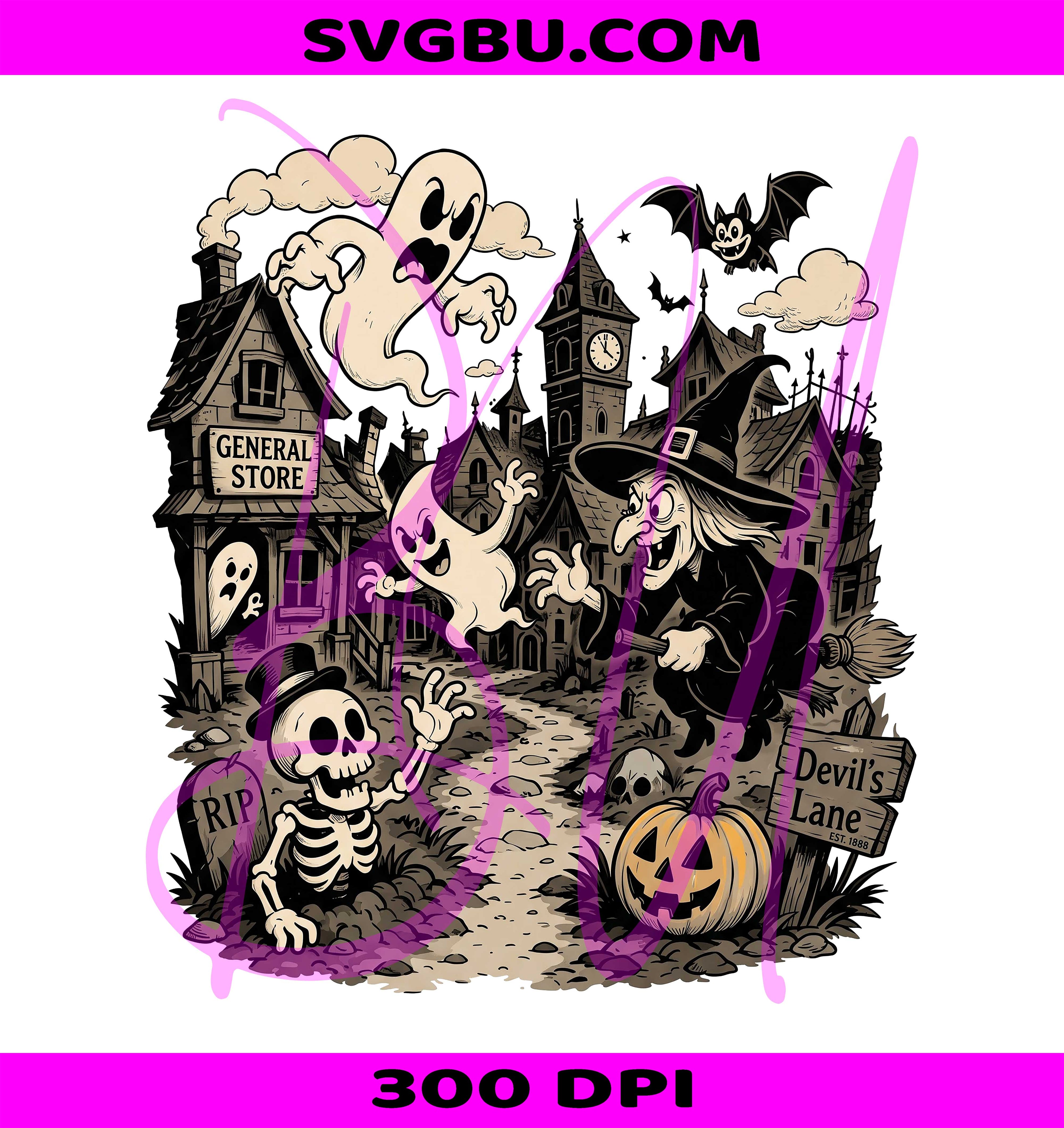 Halloween Witch PNG, Spooky Town PNG, Retro Witch PNG