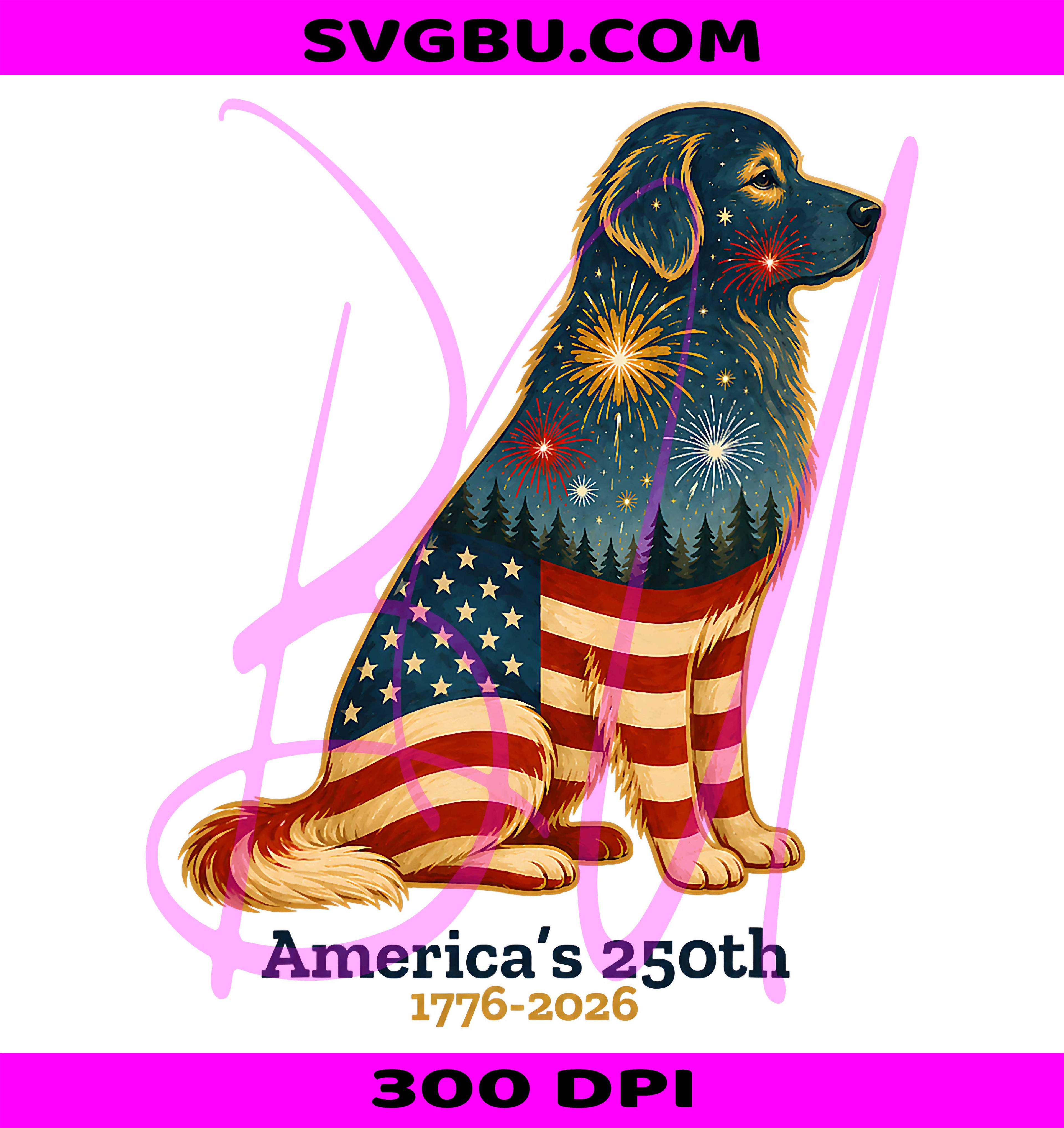 Golden Retriever 250 PNG, 4th Of July Dog PNG, 250 Years USA PNG
