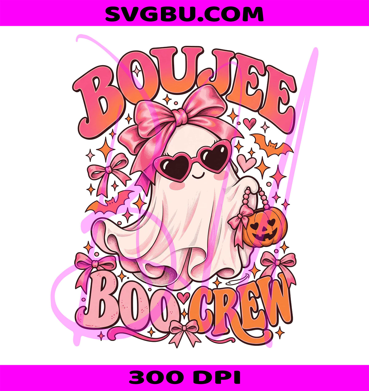 Boujee Boo Crew Ghost PNG, Pink Coquette Bow PNG, Girly Pumpkin PNG