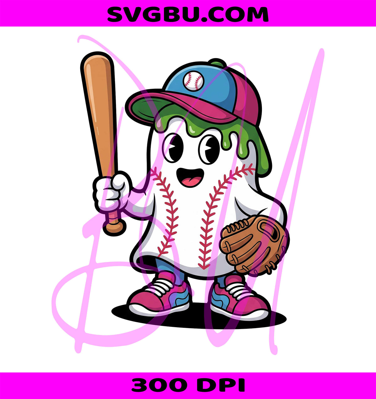 Halloween Baseball Ghost PNG, Ice Cream Drip PNG, Spooky Sports PNG