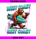 West Coast Best Coast Surfing Bear PNG, Retro California Beach Design PNG
