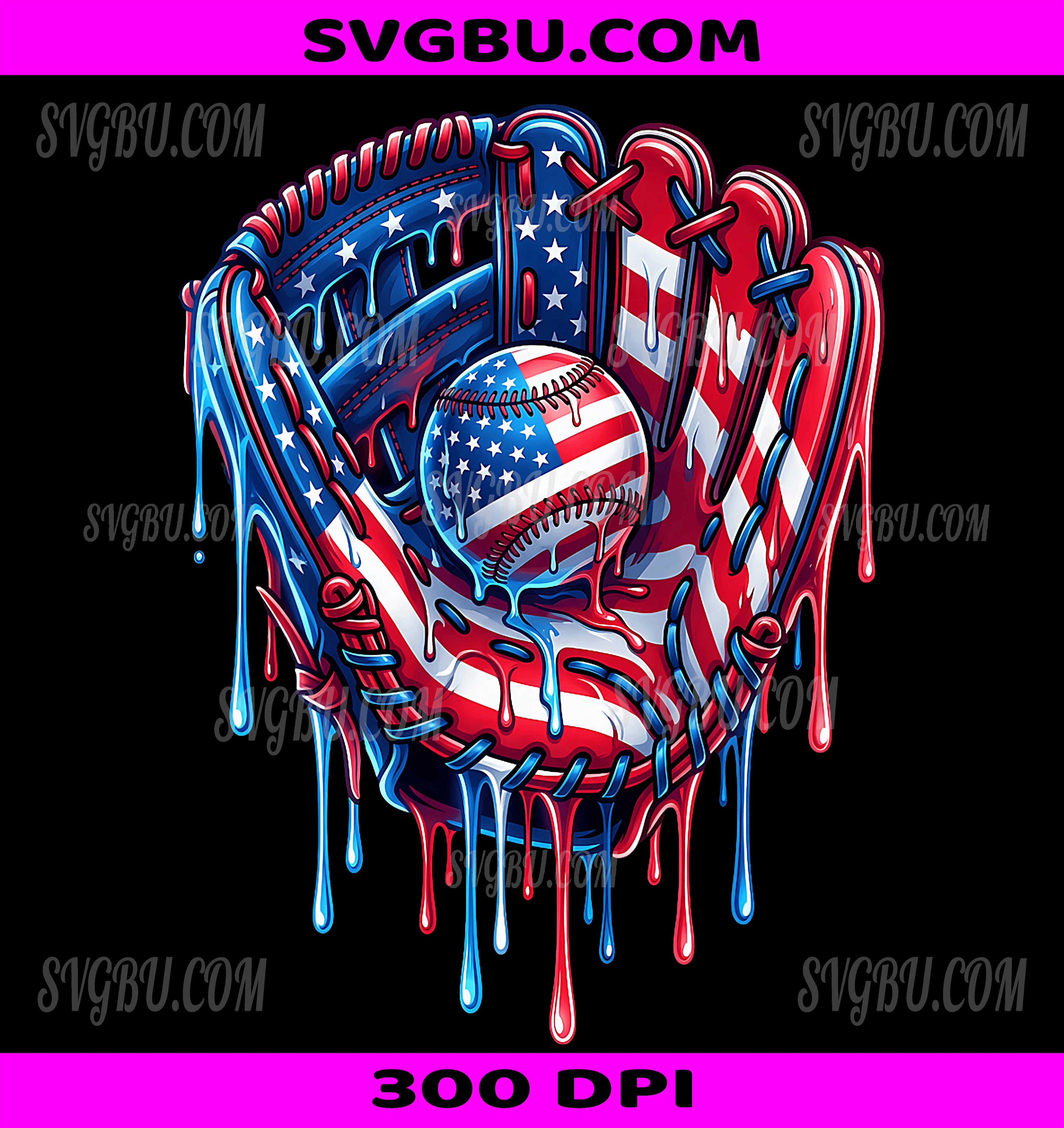 Drip Baseball Glove American Flag PNG, Baseball Player PNG