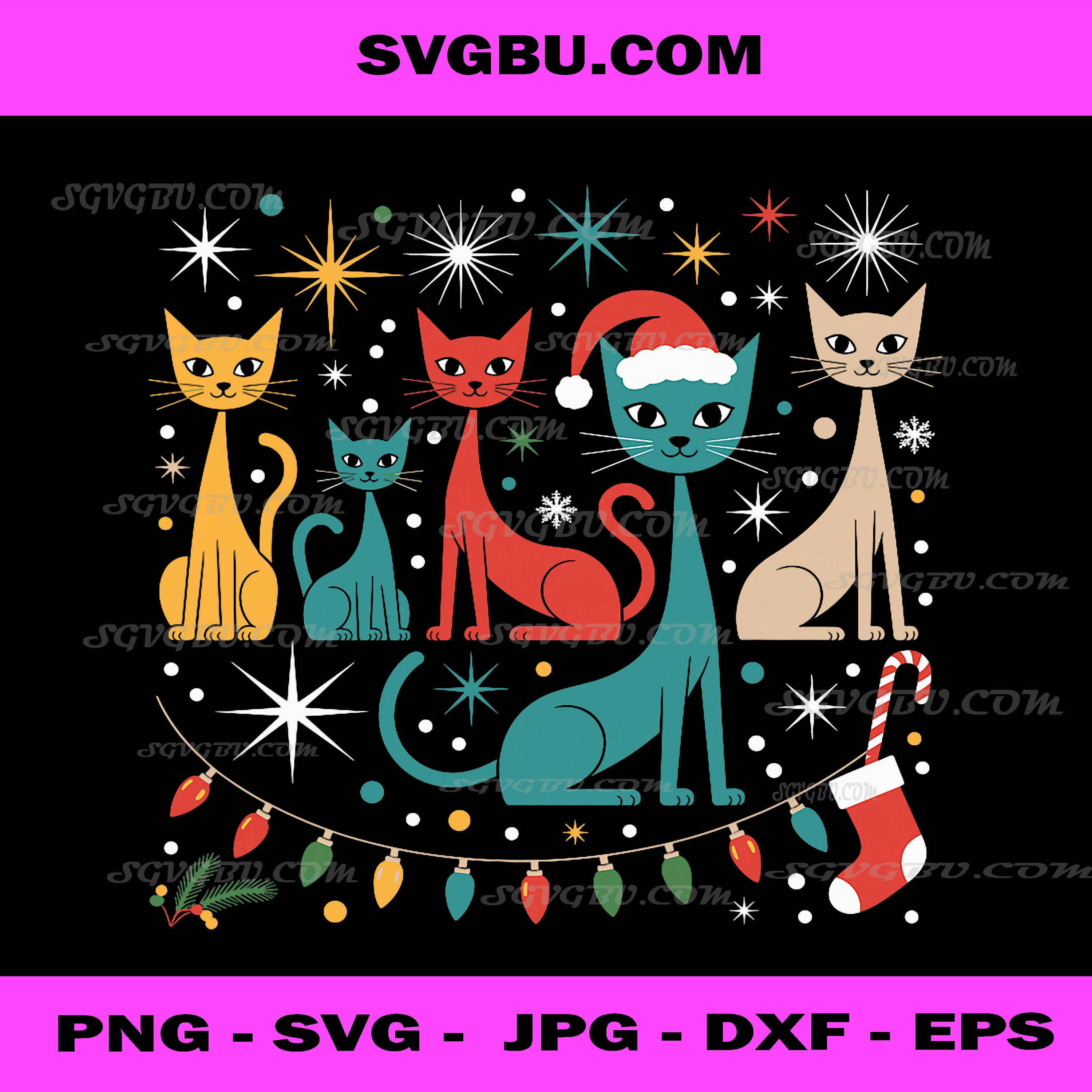Vintage Retro Mid-Century Modern Look Cats 50s 60s Funny PNG
