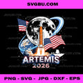 Artemis 2026 PNG, NASA Moon Mission Rocket American Flag Space Design