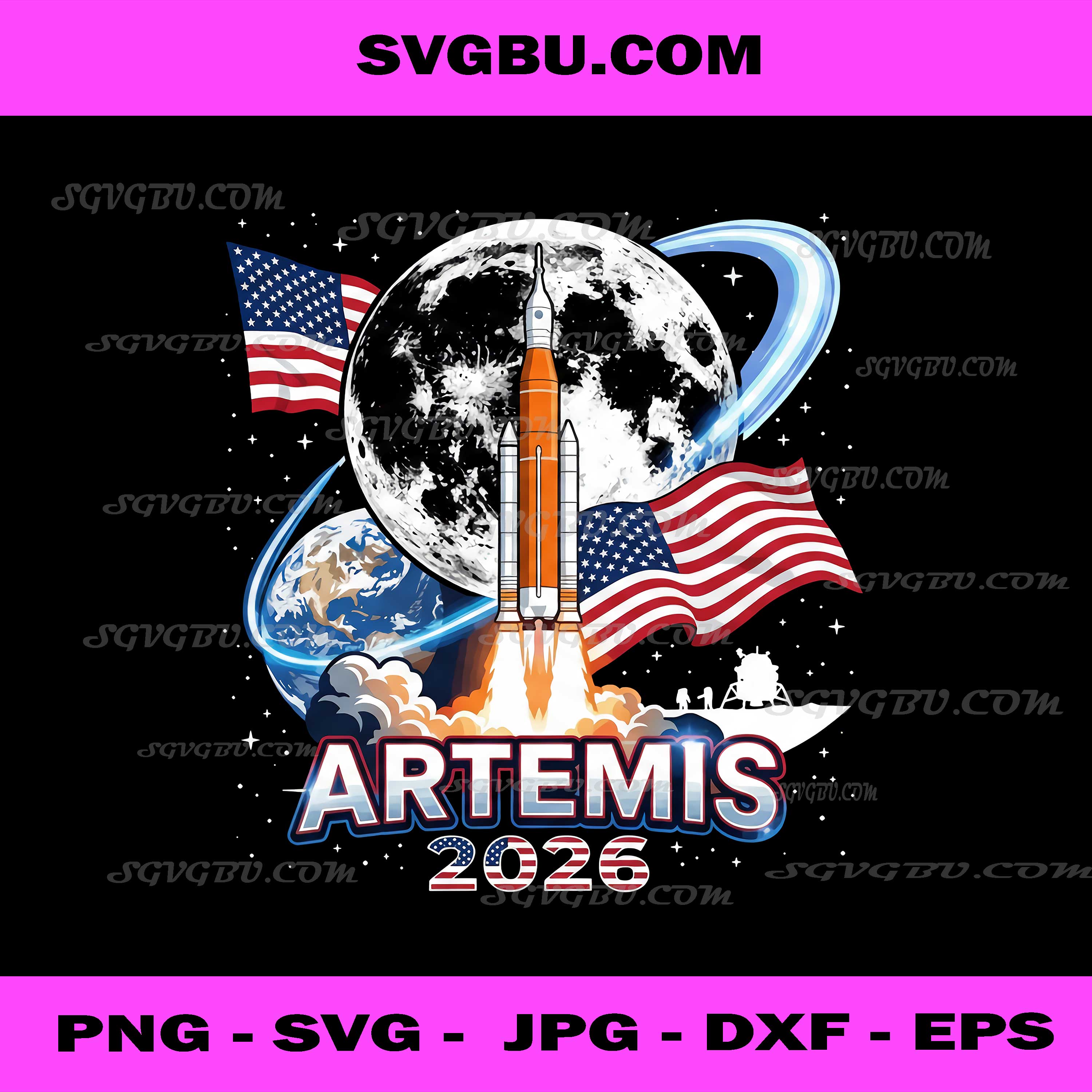 Artemis 2026 PNG, NASA Moon Mission Rocket American Flag Space Design