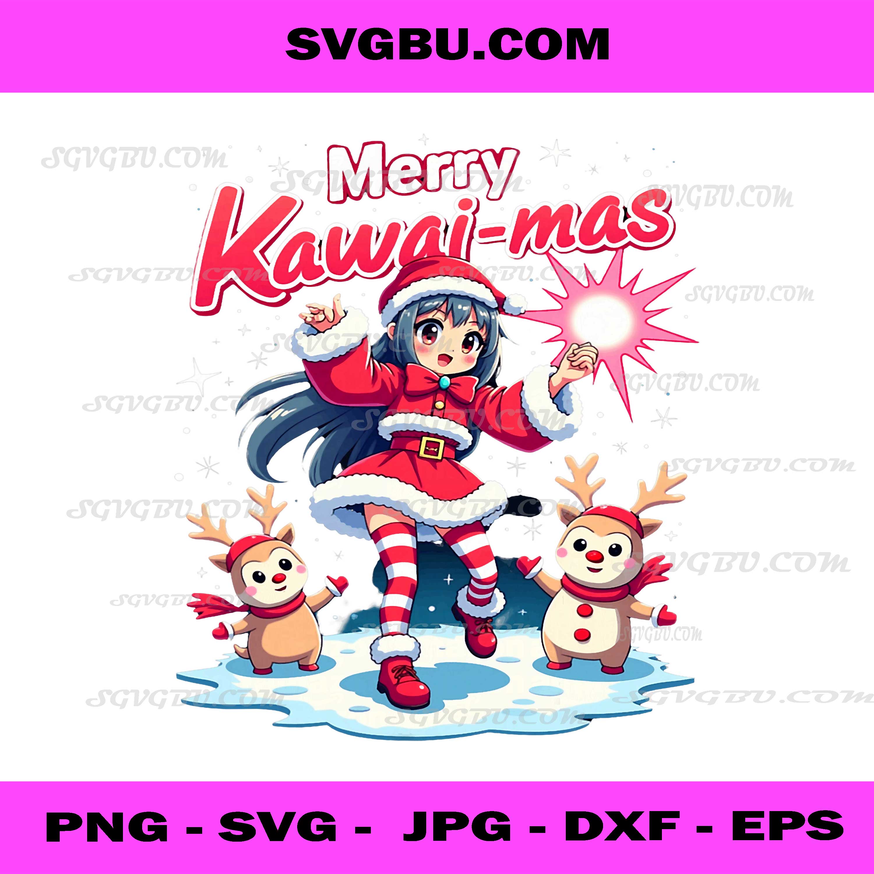 Anime Christmas Kawaii Girl PNG, Reindeer Snow Magic PNG