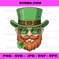 St Patrick Leprechaun Face PNG, Funny Irish Beard Green Hat Art
