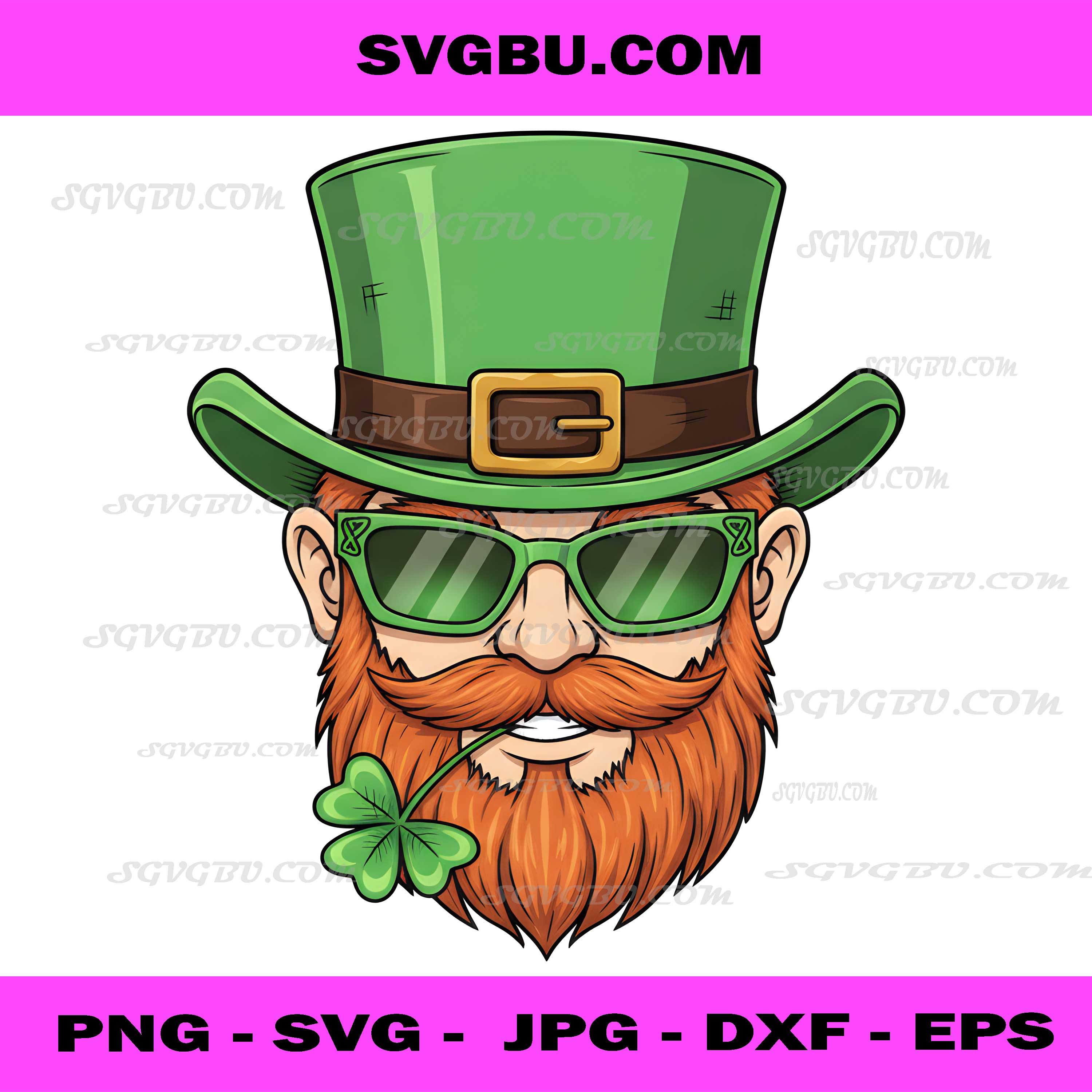 St Patrick Leprechaun Face PNG, Funny Irish Beard Green Hat Art